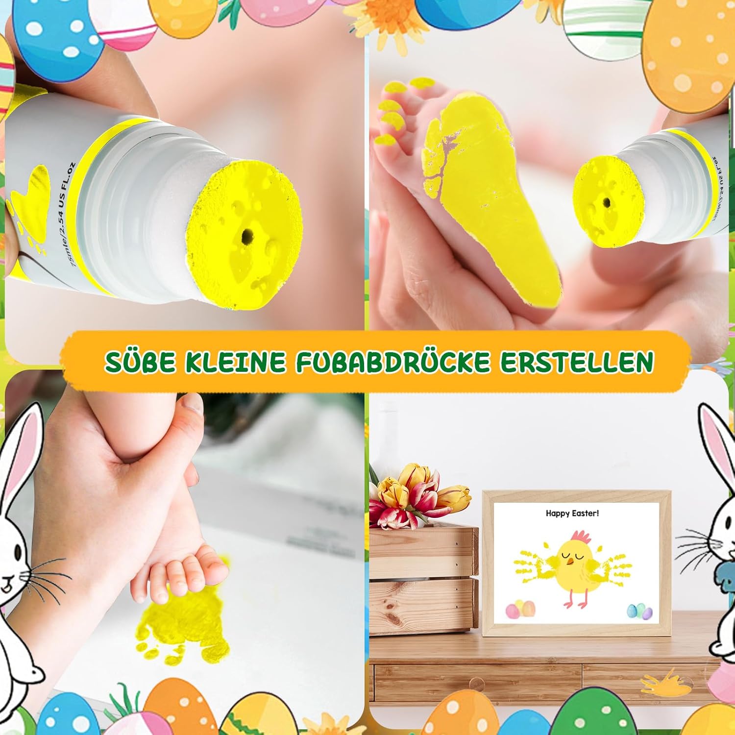 Thumbnail 5 de TOGOU2S Fußabdruck Baby Farbe mit Schwammkopf – ungiftig, 75 ml, Gelb