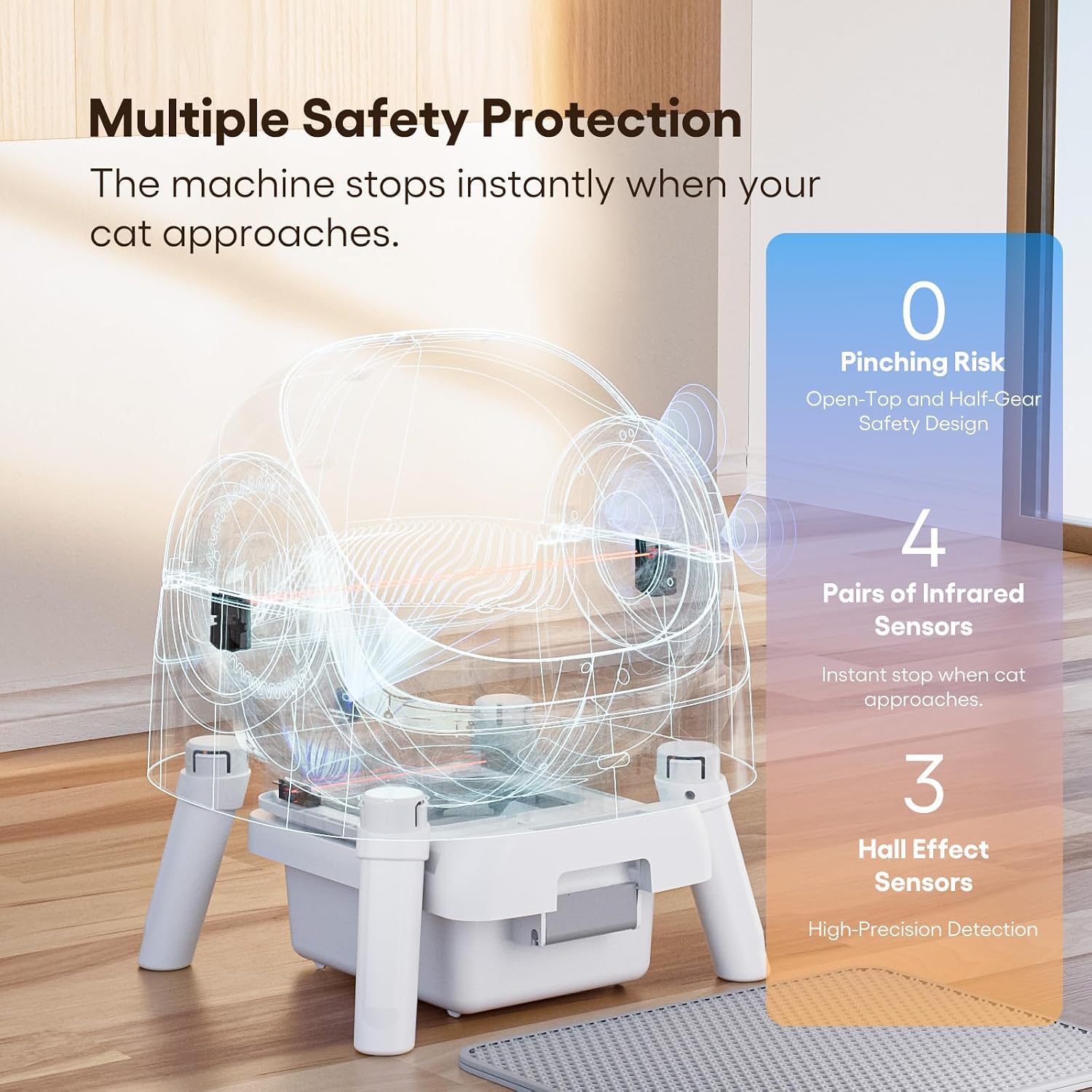 Detalle de teweoa AS11 Automatic Open-Top Cat Litter Box with Multi-Sensor Safety
