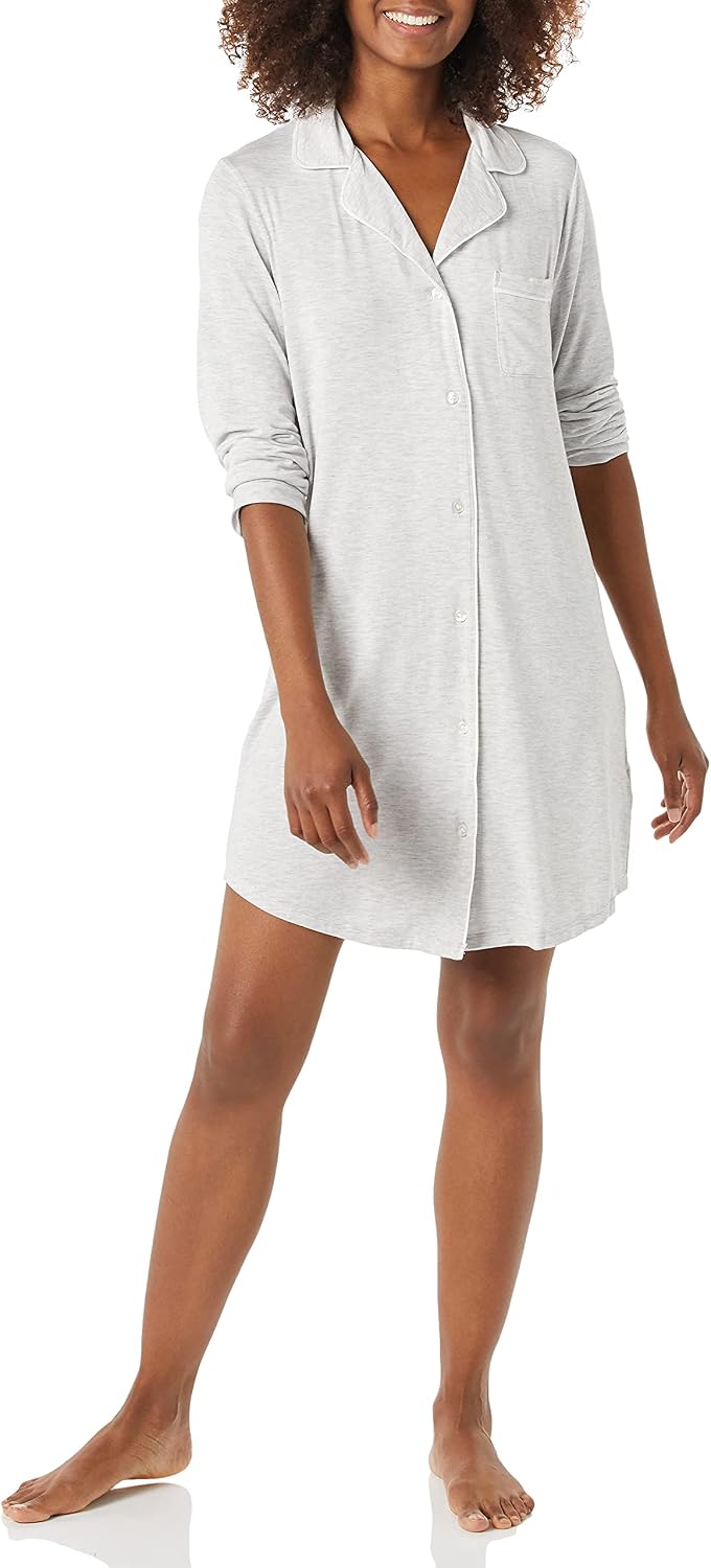 Detalle de Amazon Essentials Women's Piped Nighty (Available in Plus Size) – Lightweight Modal Nightshirt