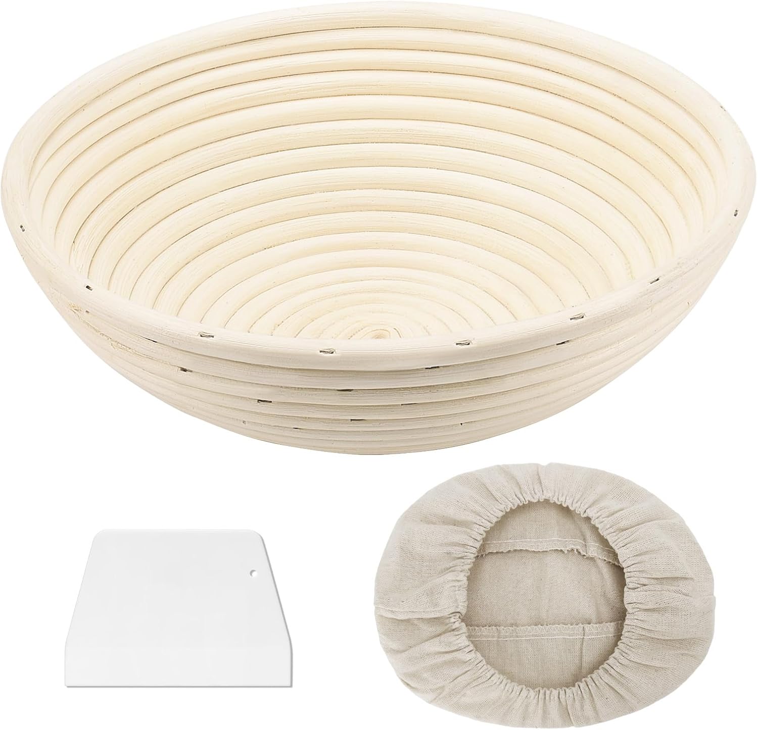 Clheatky Gärkörbchen Rund Set (23 cm) mit Leineneinsätzen – Proofing Basket für Brotteig bis 1 kg