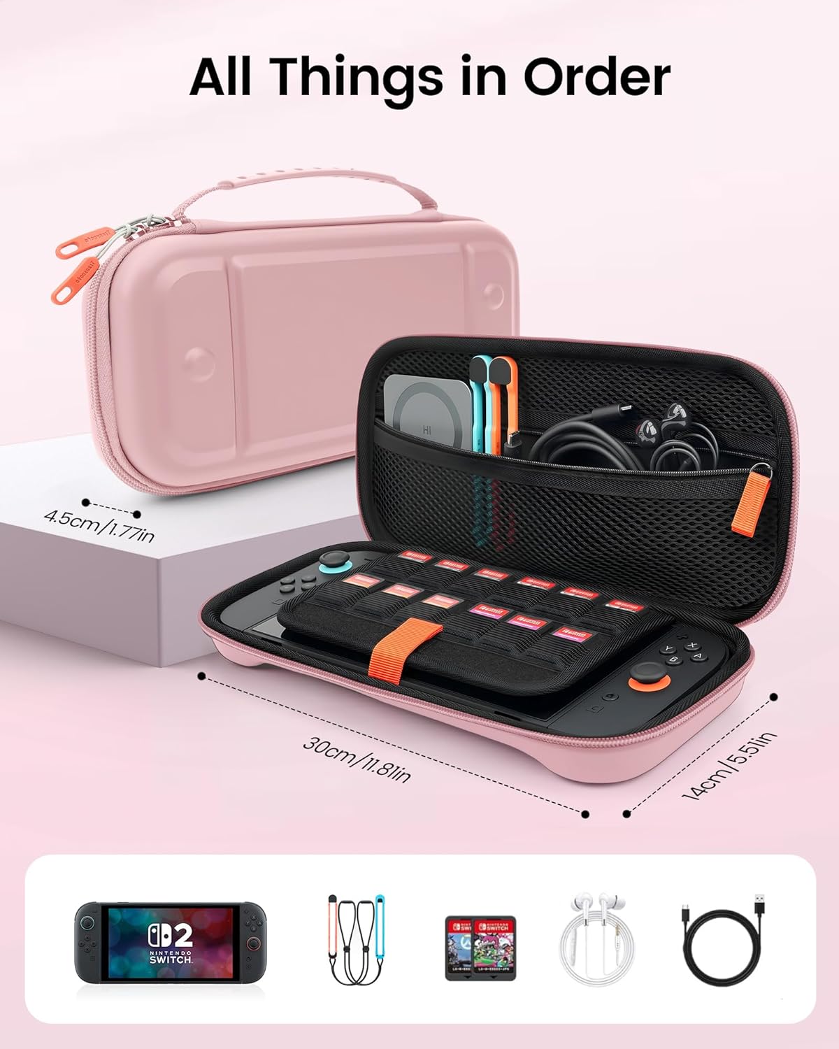 Thumbnail 2 de TRANSNOVO Carrying Case for Nintendo Switch 2 (2025) – Shockproof Hard Shell Travel Cover with 12 Game Card Slots, Pink