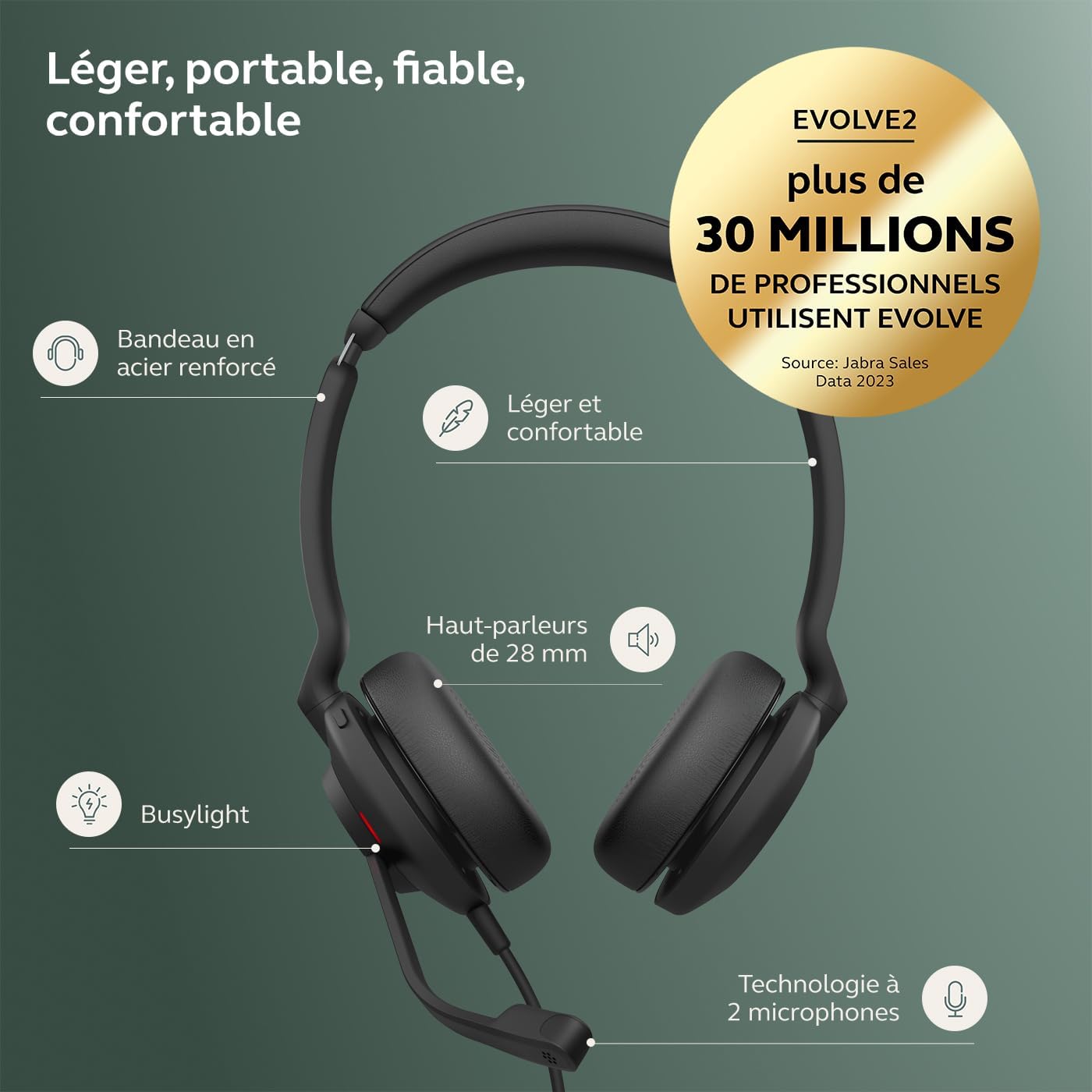 Detalle 2 de Jabra Evolve2 30 SE: Micro-casque filaire stéréo à réduction de bruit avec USB-A pour UC