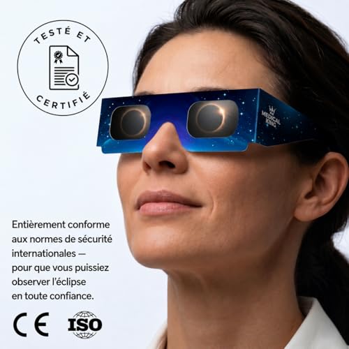 Detalle de Lunettes Eclipse Solaire 2026 – Lot de 12 Paires Premium avec 2 Filtres Solaires pour Smartphone | ISO 12312-2, CE