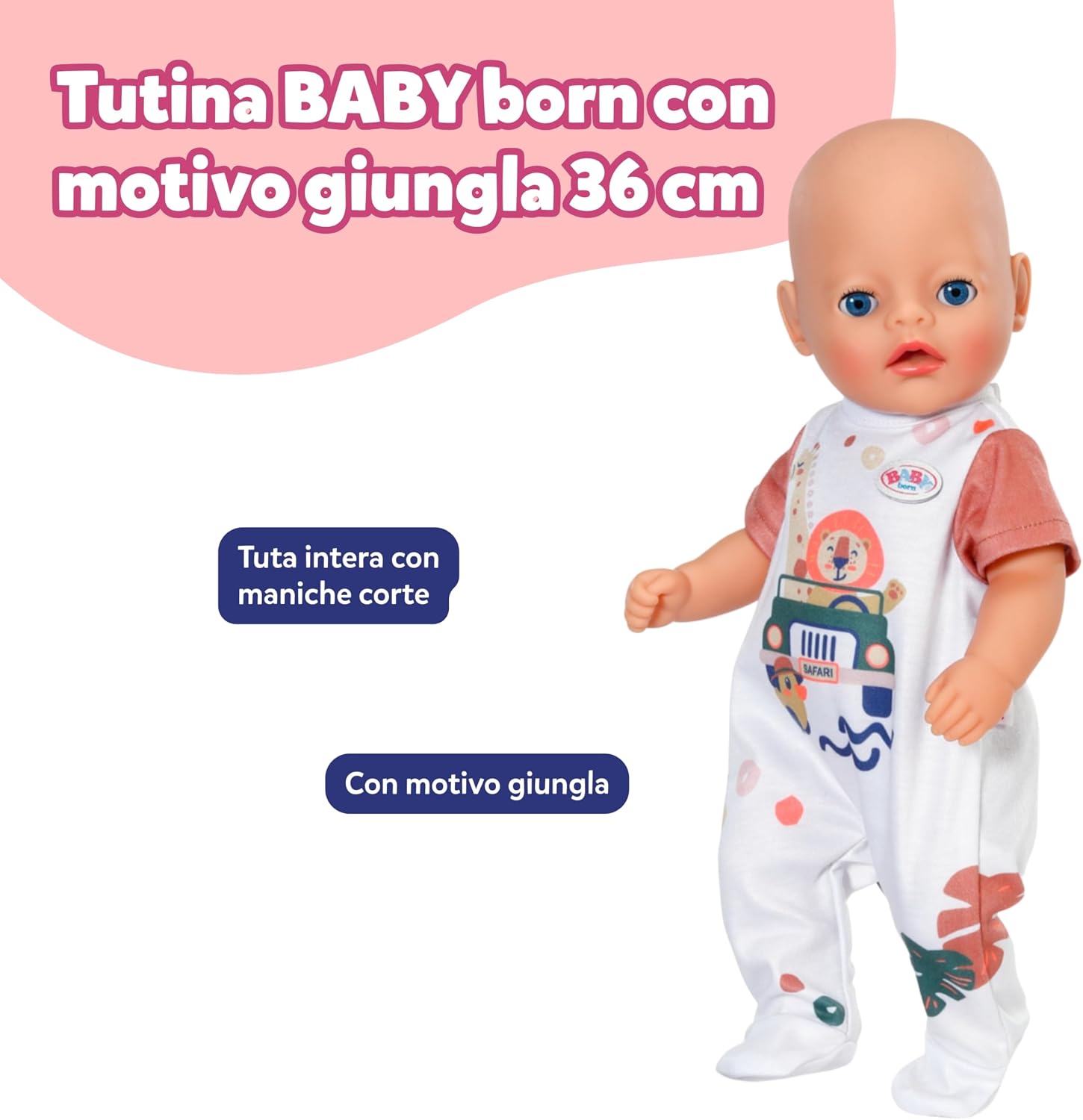 Detalle 2 de Baby born tutina con motivo giungla e maniche corte, per bambole da 36 cm