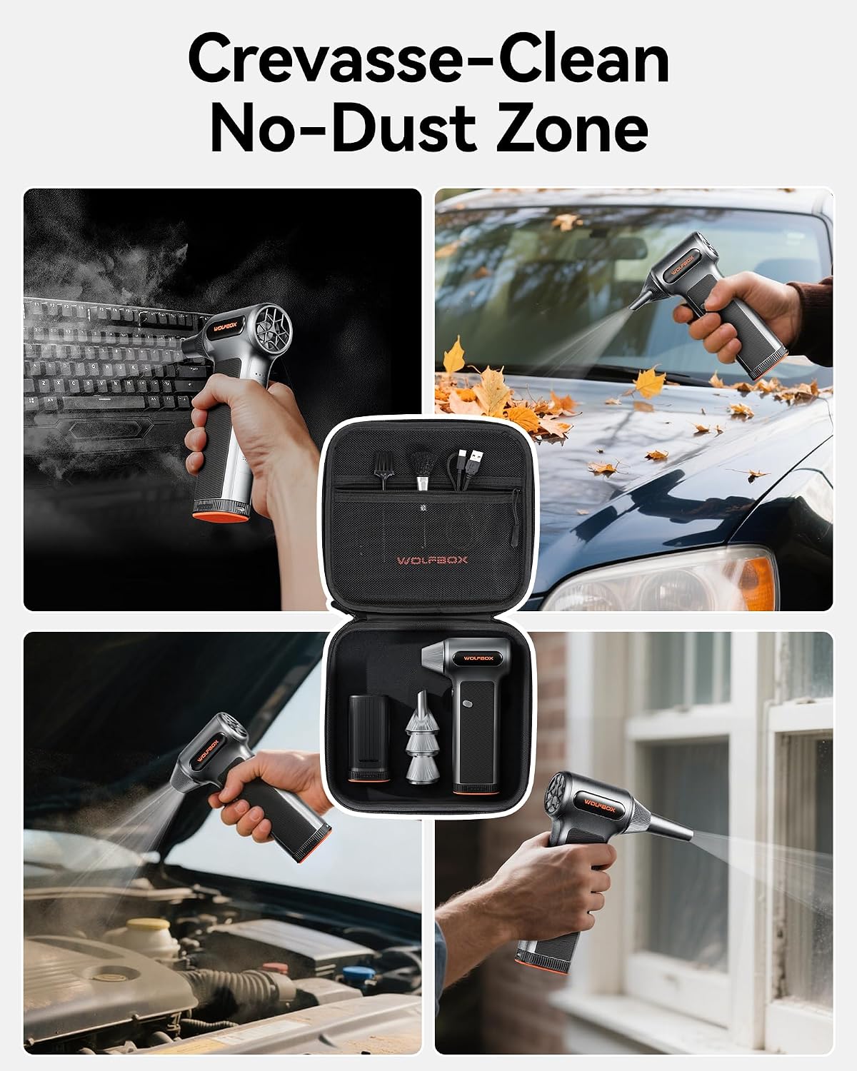 Detalle 1 de WOLFBOX MF200-2PK Electric Air Duster with Dual Batteries, Case and 4 Nozzles