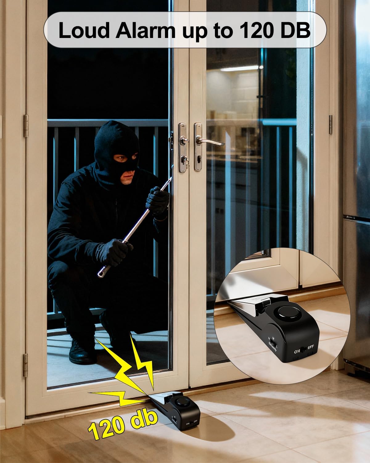 Thumbnail 1 de Rosoenvi 2-Pack Door Stop Alarms, Rubber Wedges with 120 dB Siren
