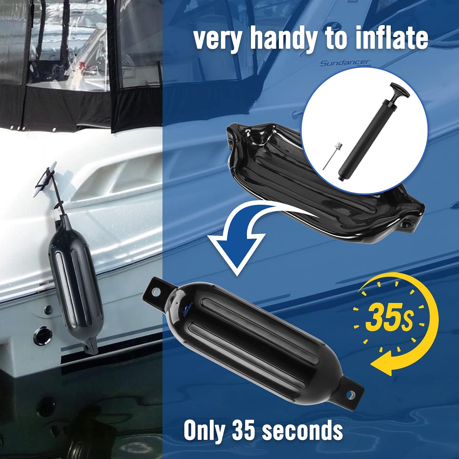 Detalle 2 de Affordura Boat Fender 4 Pack with 4 Ropes — 5.5 Inch Inflatable Boat Bumpers Kit