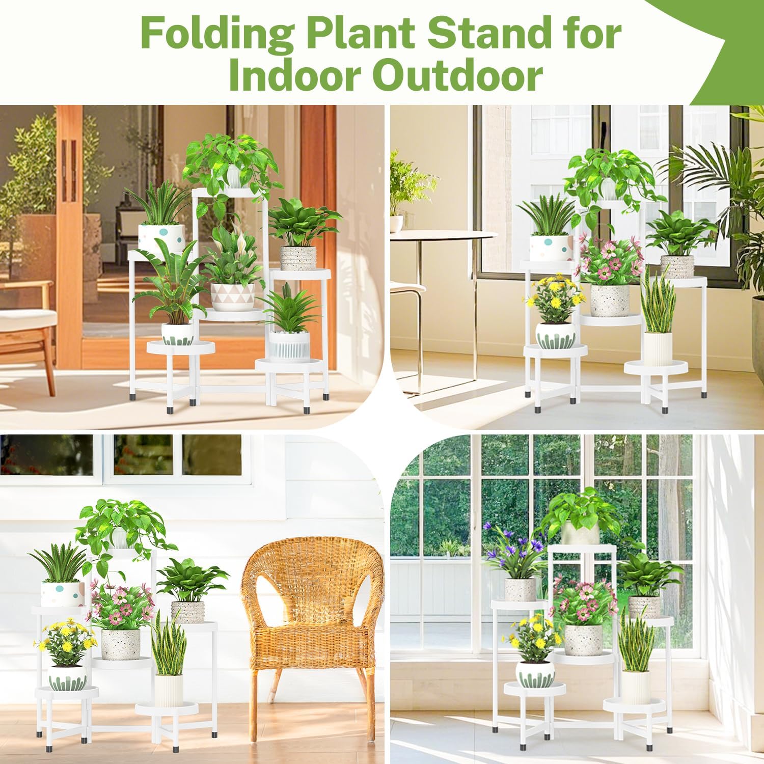 Detalle de iDavosic.ly 6-Tier Folding Plant Stand with Waterproof Trays, White