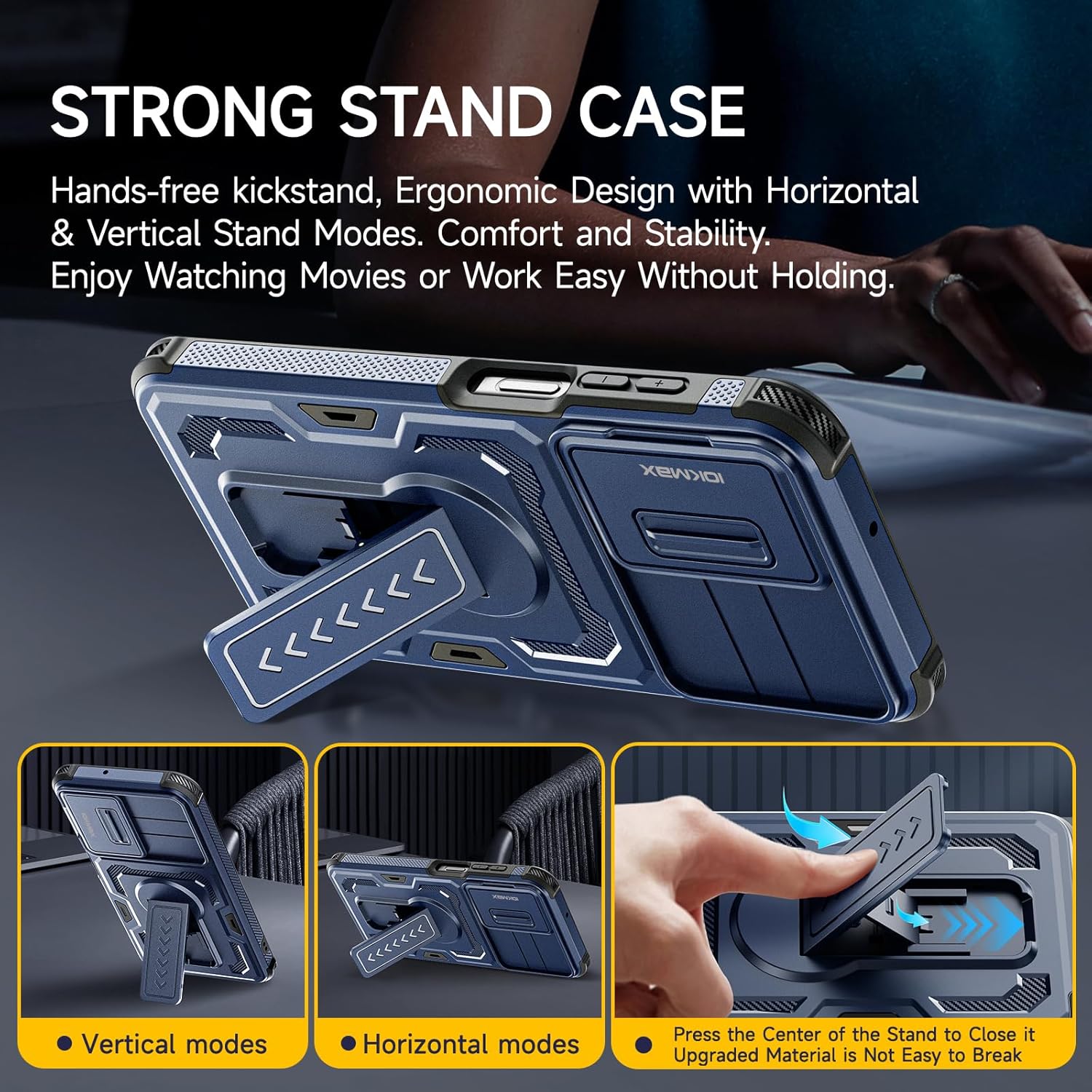 Detalle de Iokmax Case for Samsung Galaxy A17 / A16 / A26 (4G/5G) with 2 Screen Protectors, Slide Camera Cover, Kickstand and Lanyard – Blue