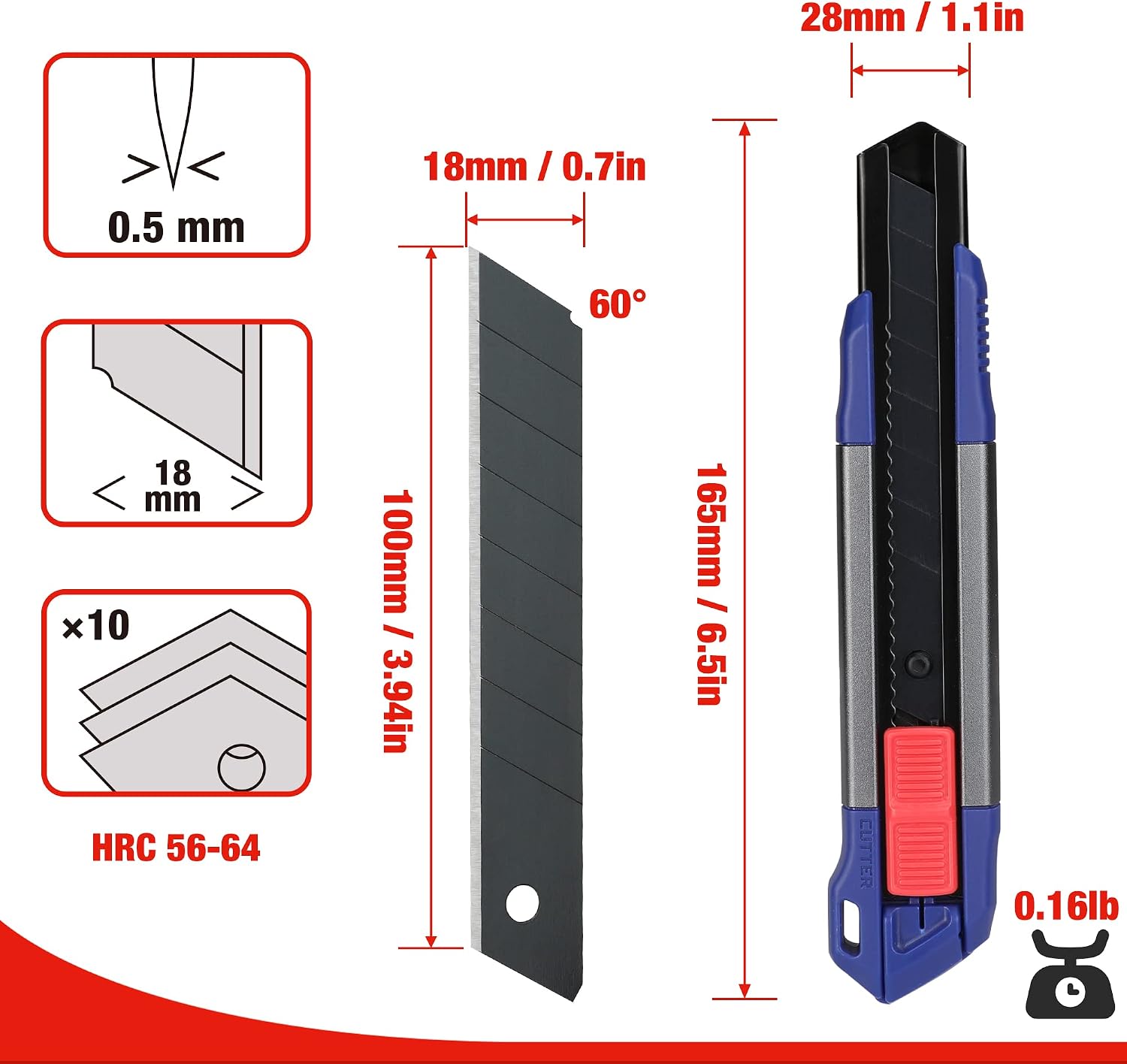Thumbnail 6 de WORKPRO 18mm Retractable Utility Knife with SK5 Snap-Off Blades