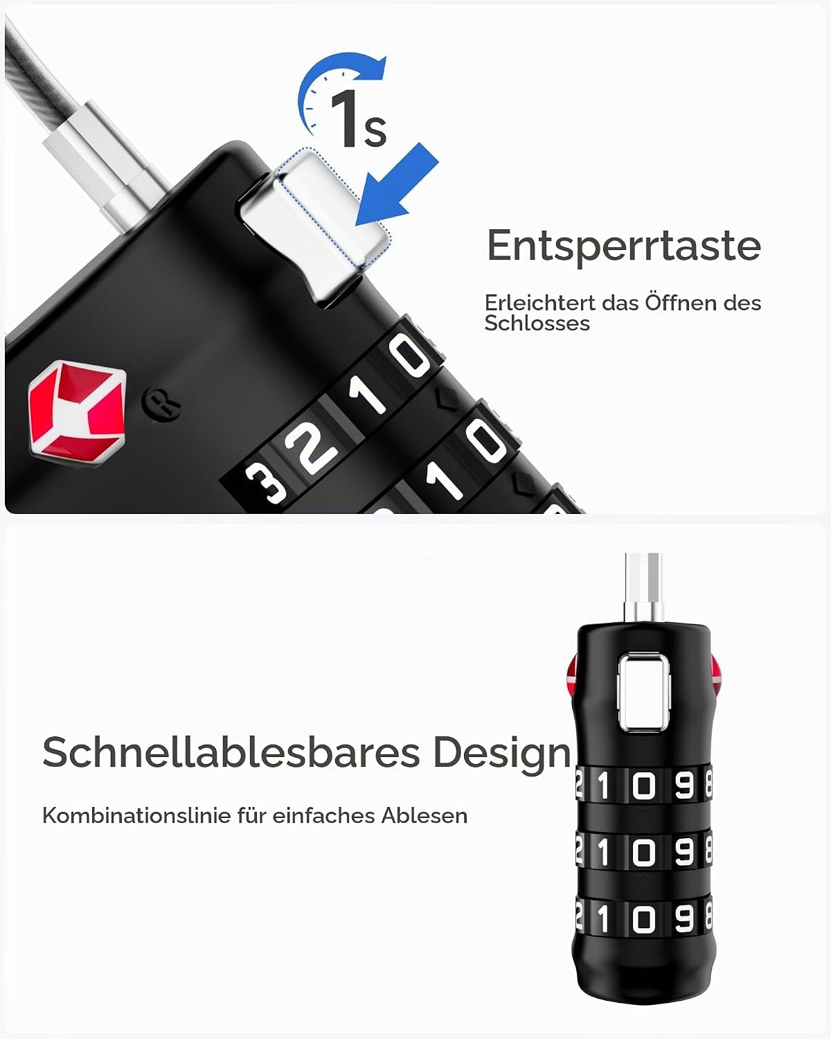 Thumbnail 4 de LUGGEX TSA Kofferschloss – Koffer- und Rucksack-Zahlenschloss mit Drahtseil, 4er Set