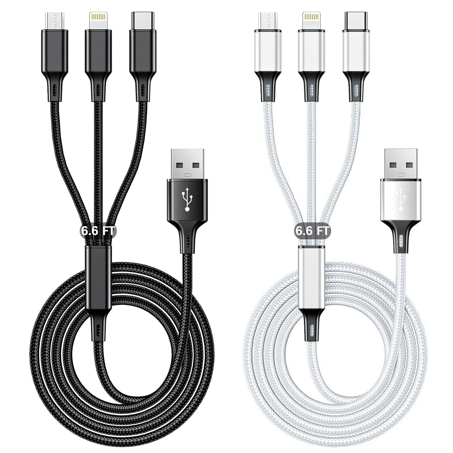 Detalle de Multi USB Charging Cable 3A 6.6ft — 2 Pack 🔌