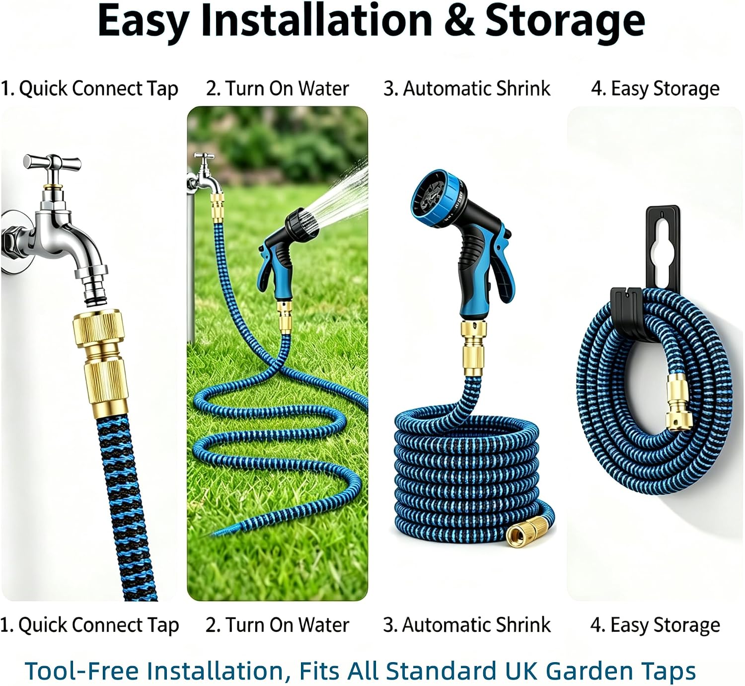 Thumbnail 3 de Hose Pipe with 10-Pattern Spray Gun, 75ft Expandable Garden Hose with Brass Connectors