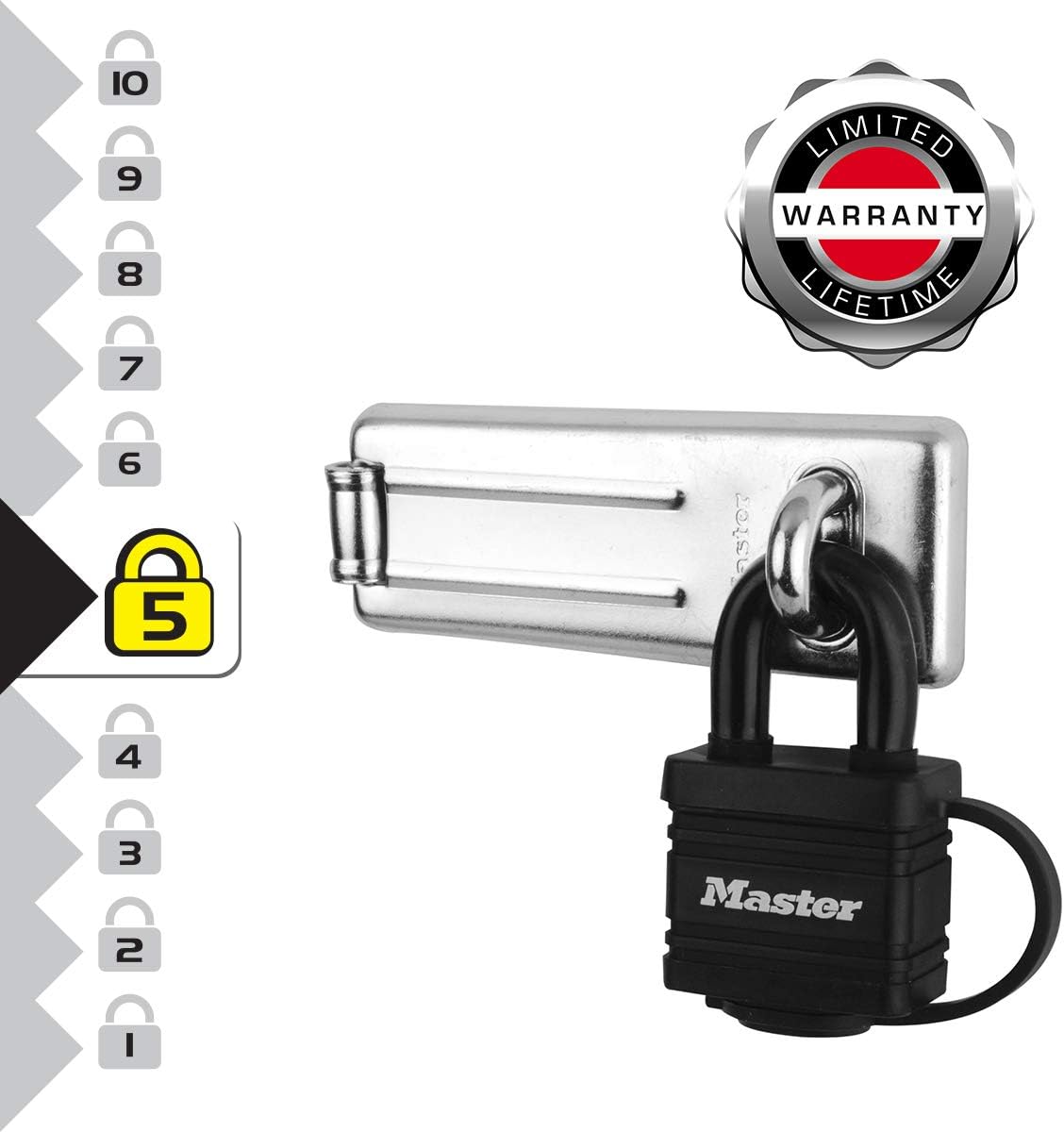 Thumbnail 1 de Master Lock 7804704EURD: Set chiavistello a barra dritta e lucchetto con combinazione, nero
