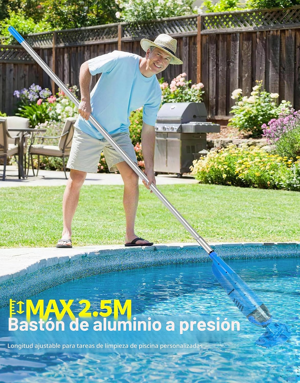Detalle de LanBlu Aspirador Piscina Batería con Varilla Telescópica y Cabezales Intercambiables