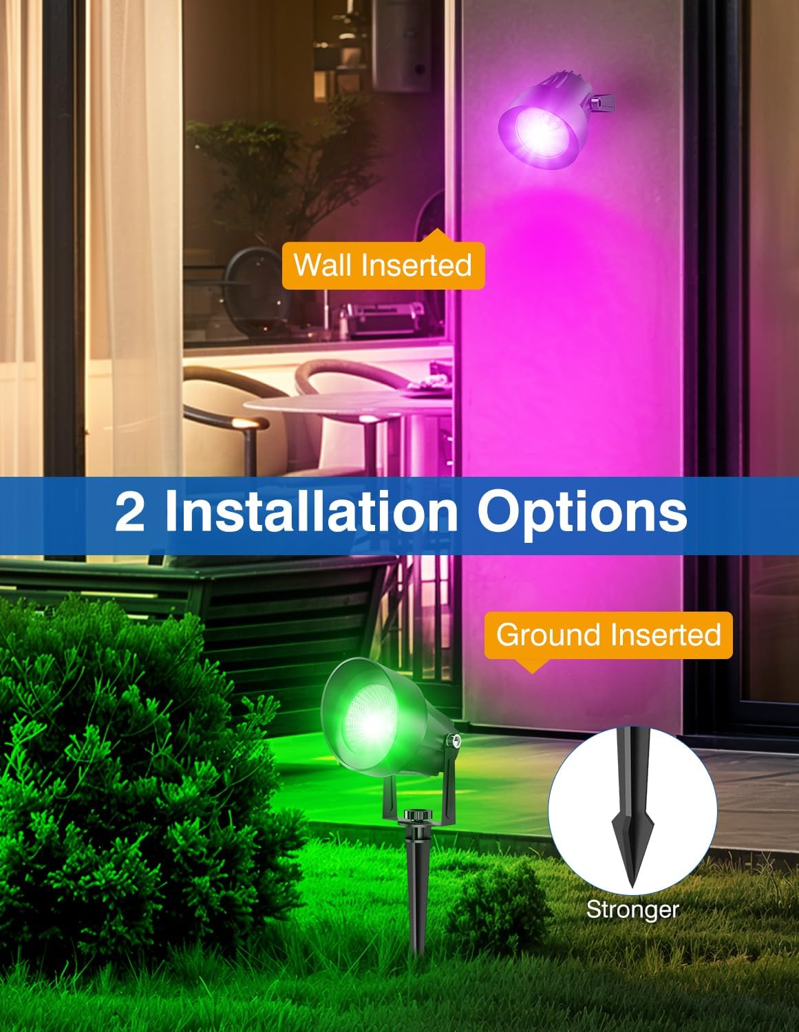 Thumbnail 3 de NATPOW Garden Lights Mains Powered Outdoor RGB Spot Lights (2 Pack) with Remote and 1.5m Cable