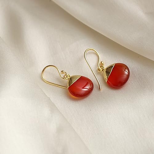 Detalle de Gempires Carnelian Onyx Teardrop Dangle Earrings, Brownish Golden