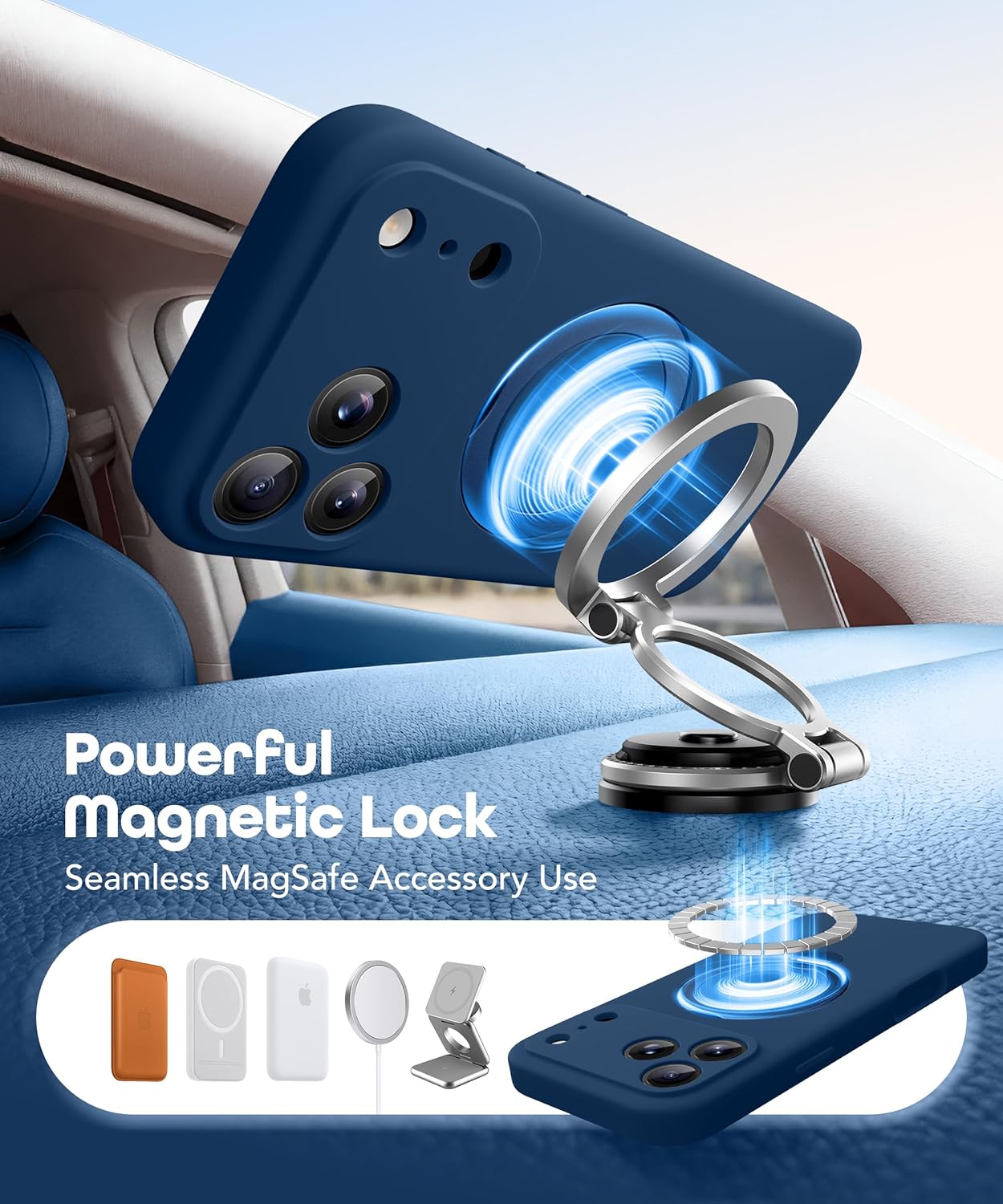 Thumbnail 2 de GolbinBox for iPhone 17 Pro 6.3-inch Case with 360° Magnetic Spin Stand (MagSafe Compatible) — Ice Blue