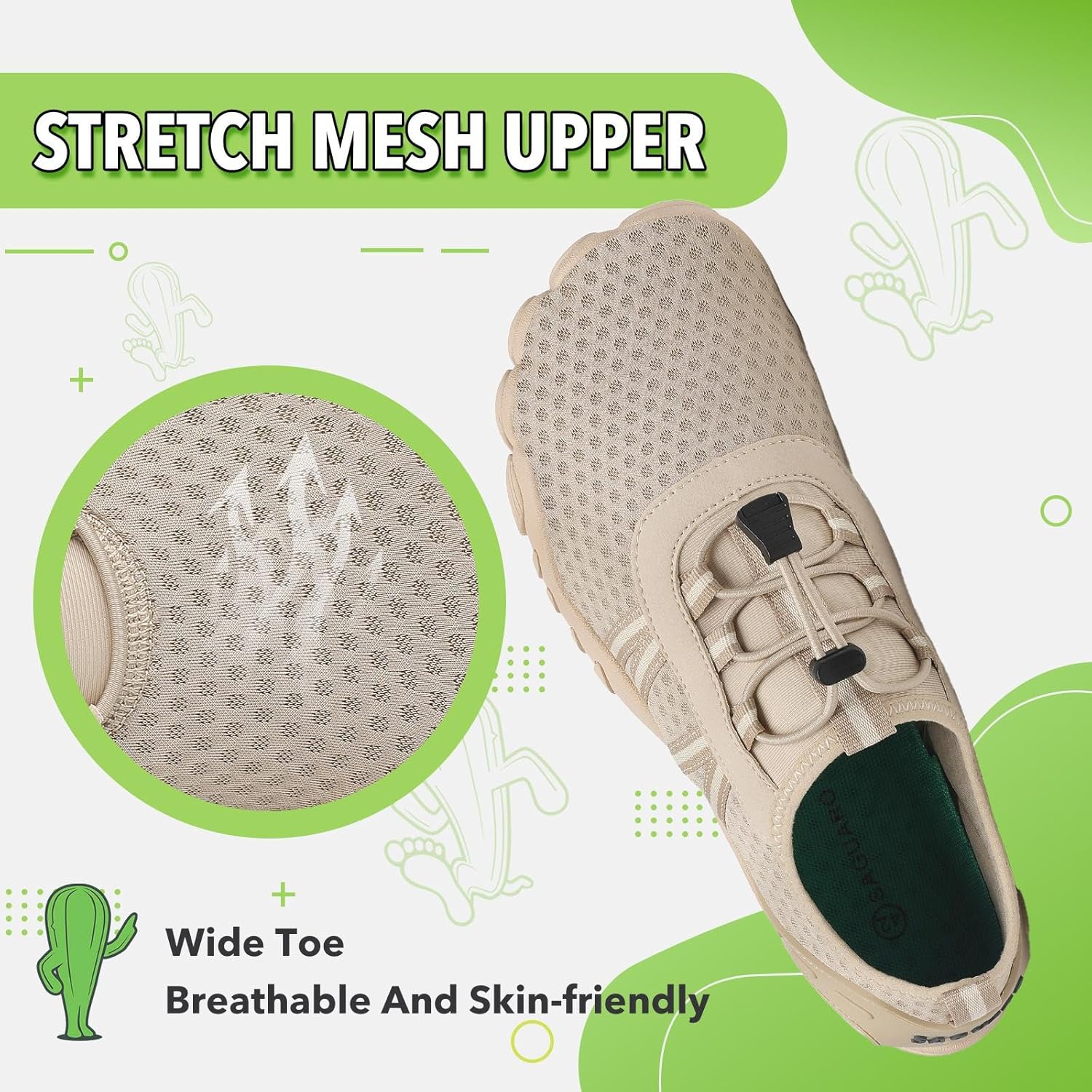 Detalle de SAGUARO Unisex Barfuß Badeschuhe – rutschfeste, schnell trocknende Wasserschuhe mit Drainagelöchern, Größe 36–48