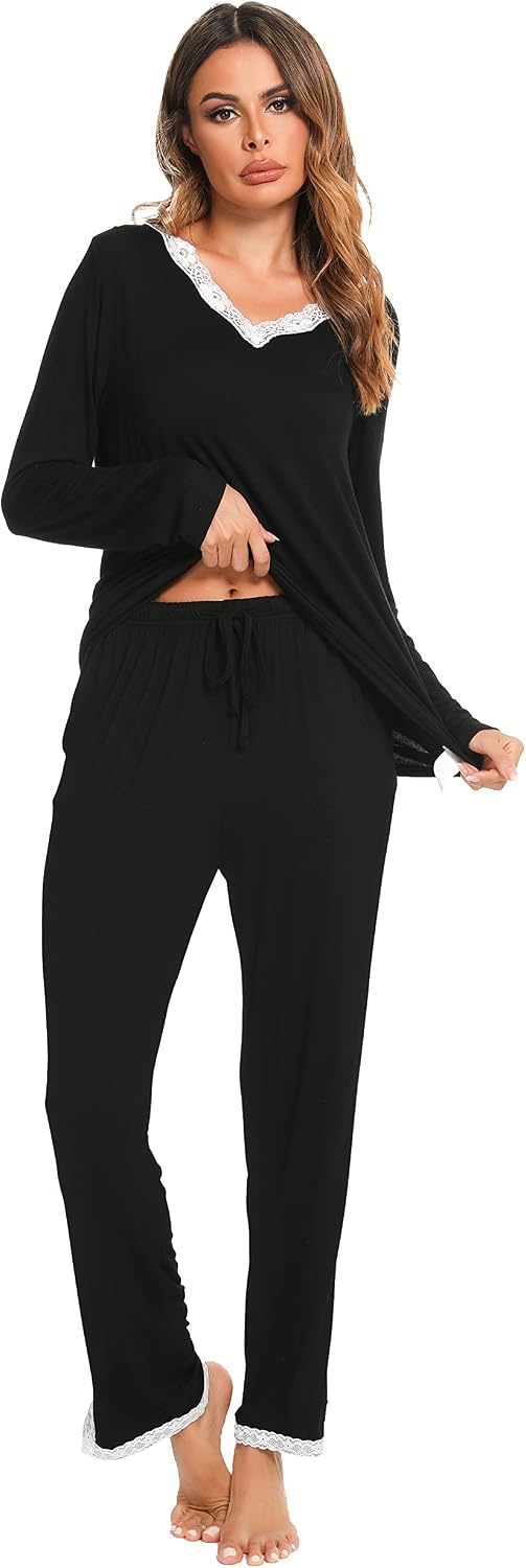 Detalle de Lovasy Ensemble Pyjama Femme Cotton Hiver đ