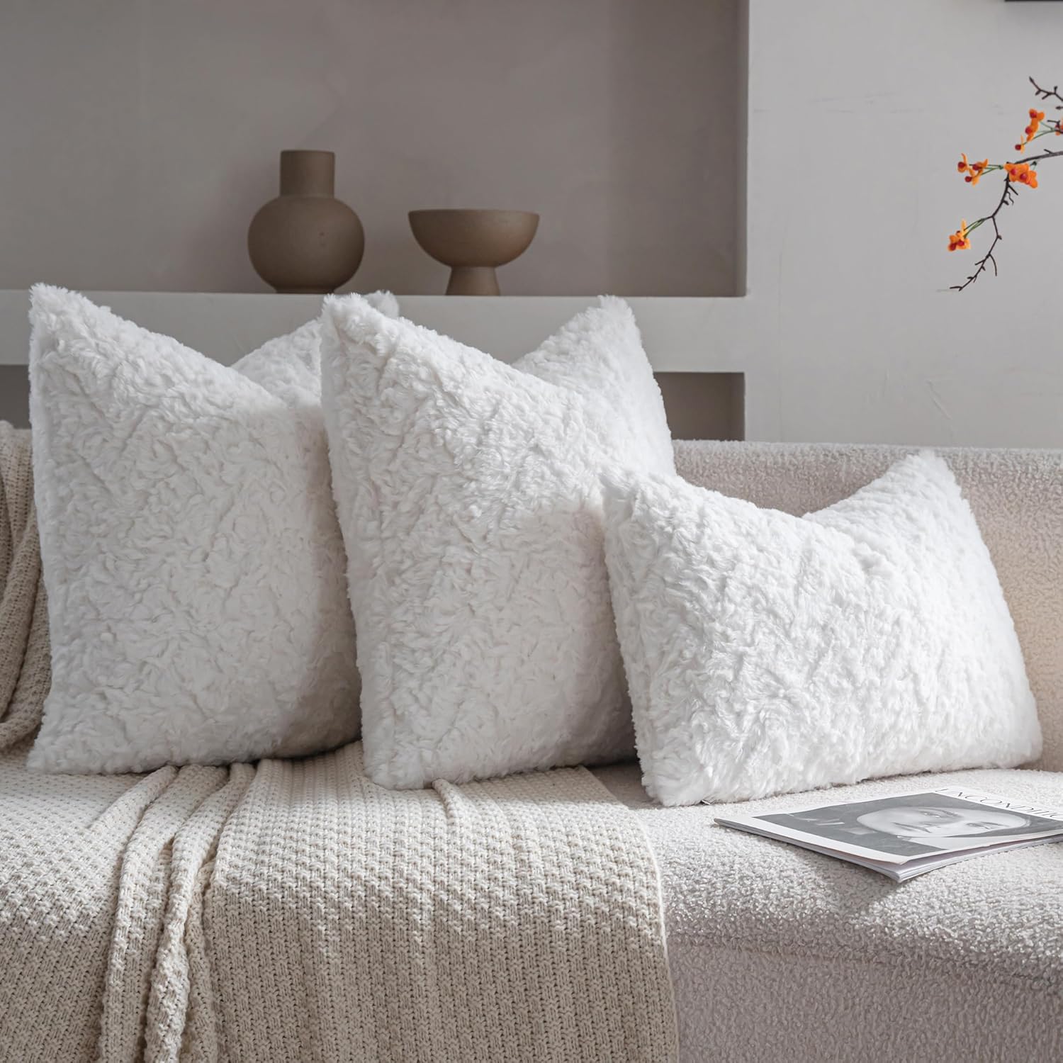 Thumbnail 3 de Neelvin 2er Set Kissenbezug aus Kunstfell (Creme Weiß) 45 x 45 cm