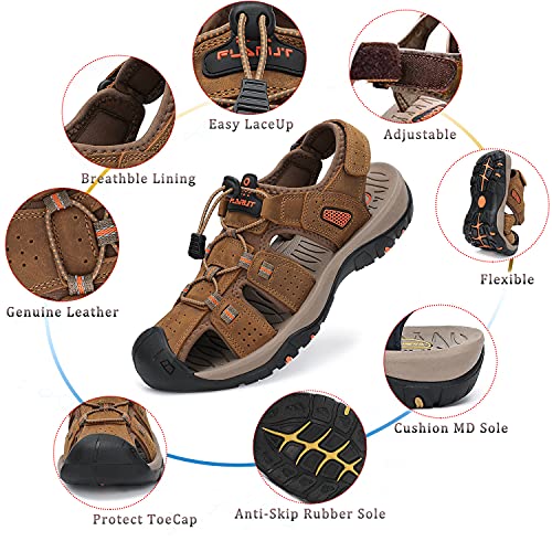 Detalle de FLARUT Sandalias Deportivas para Hombre - Sandalias de Senderismo en Cuero Marrón Claro Talla 46 EU