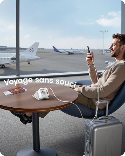 Thumbnail 8 de LENCENT adaptateur de voyage 6-en-1 pliable, prise type D, 2 USB-C et 2 USB-A