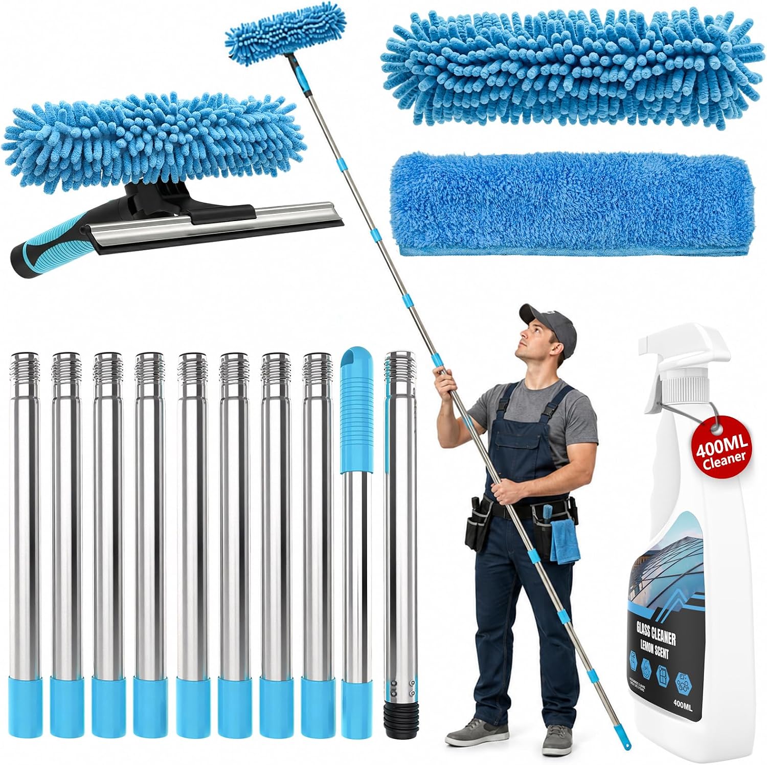 Imagen de Scalnuvyyh 4.5M Window Cleaning Pole & 400ml Window Cleaner: A Practical Kit for High and Low Windows en OfertitasTOP