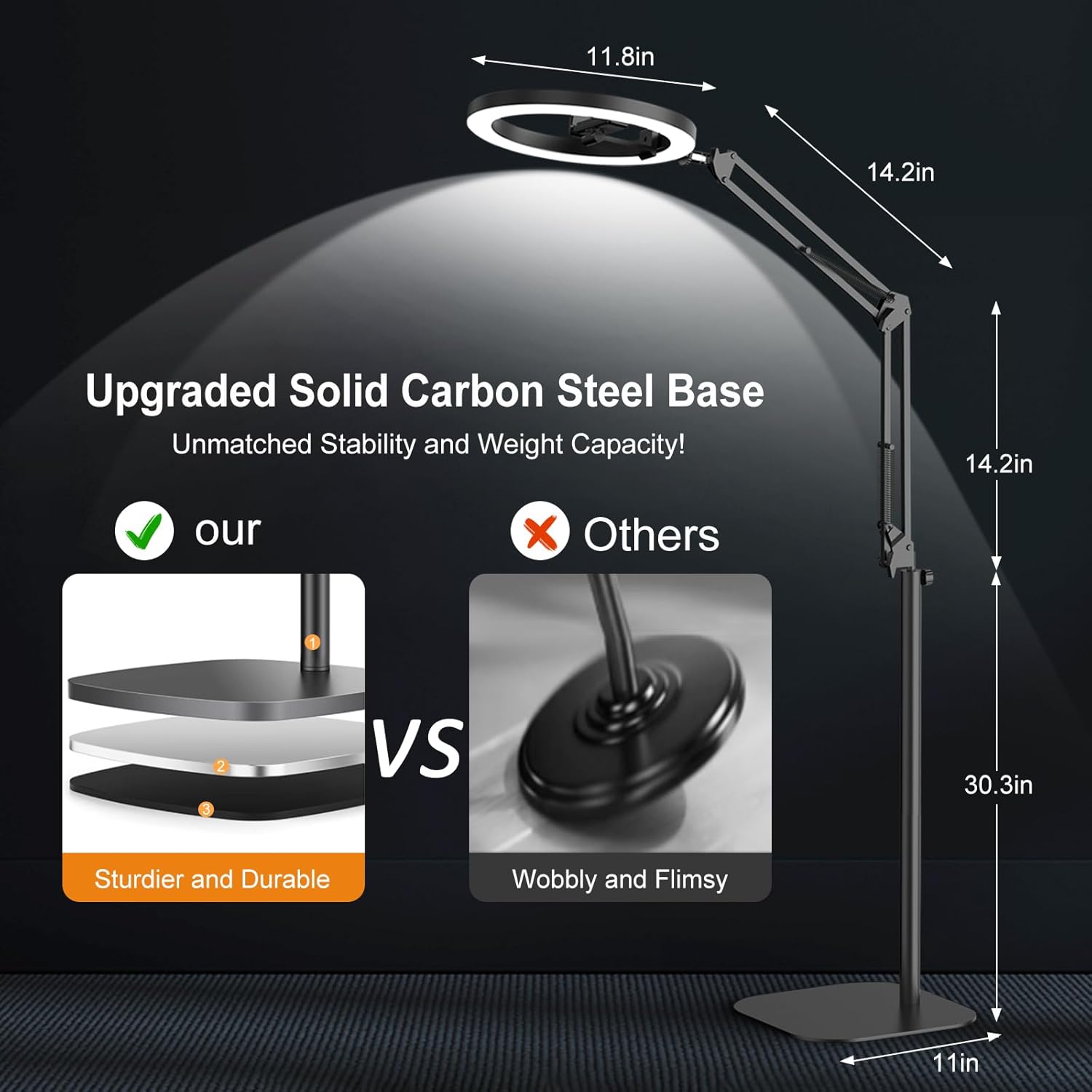 Detalle 2 de Evershop Ring Light with Stand & Phone Holder Overhead — 10.5" LED Halo Light with 360° Rotating Tripod