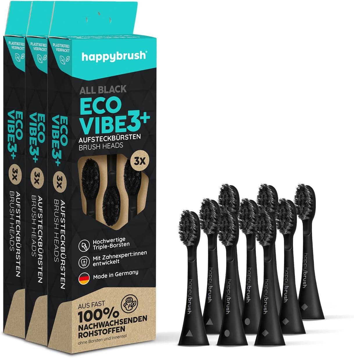 Detalle de happybrush Eco VIBE 3 Aufsteckbürsten 9 Stück
