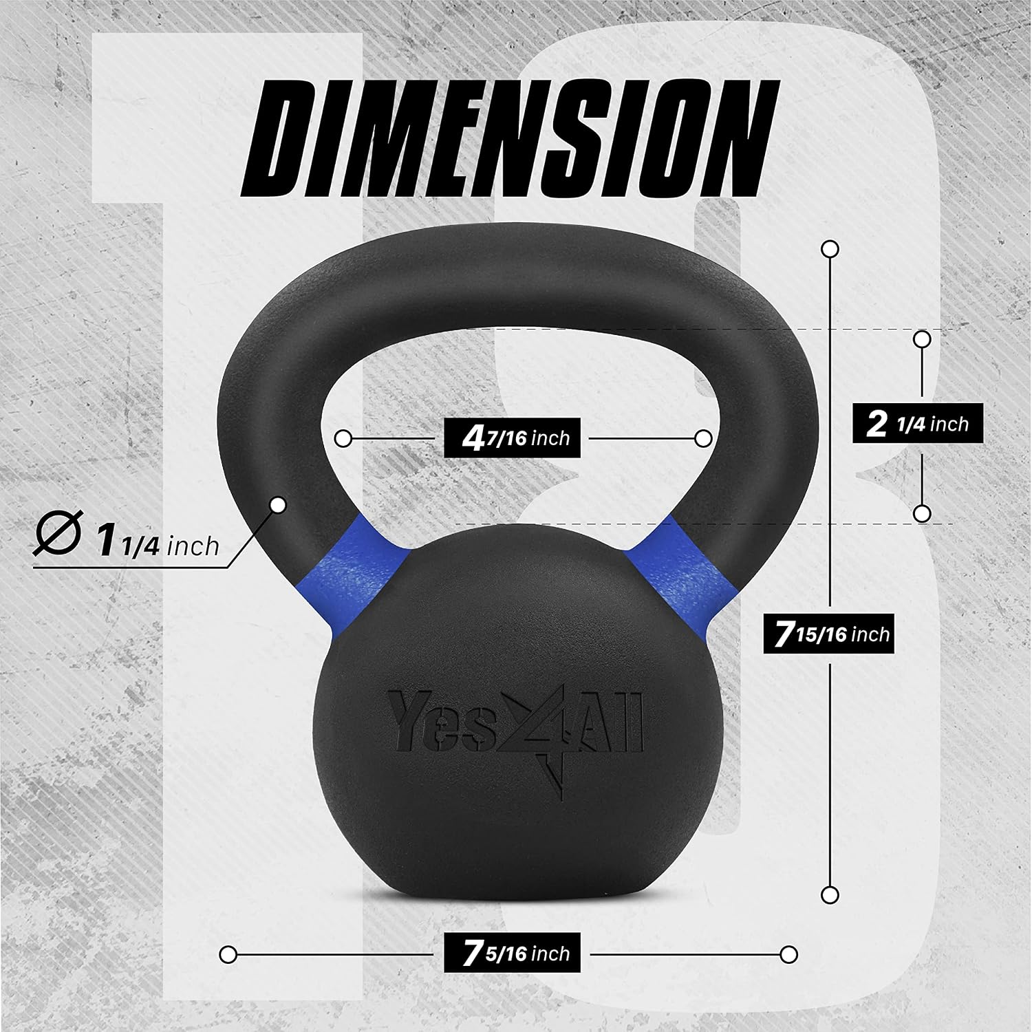 Detalle de Yes4All Kettlebell da 4–32 kg verniciata a polvere con impugnatura lunga – Kettlebell da competizione