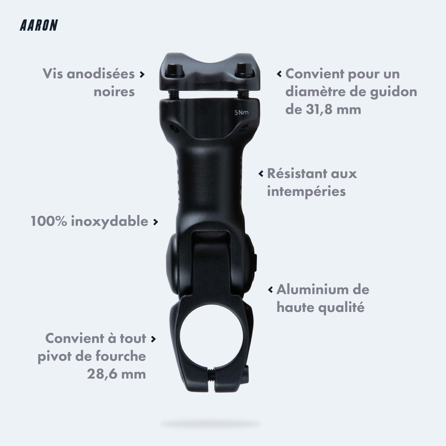 Detalle de Potence de vélo AARON Flex – Potence de guidon réglable en hauteur pour une position assise ergonomique