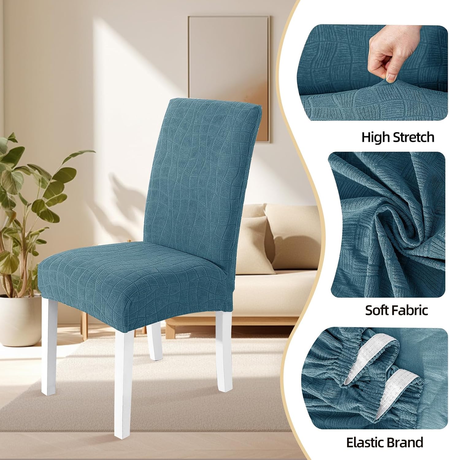 Thumbnail 3 de Ystyle Housse de chaise 6 pièces turquoise, housses extensibles élastiques lavables