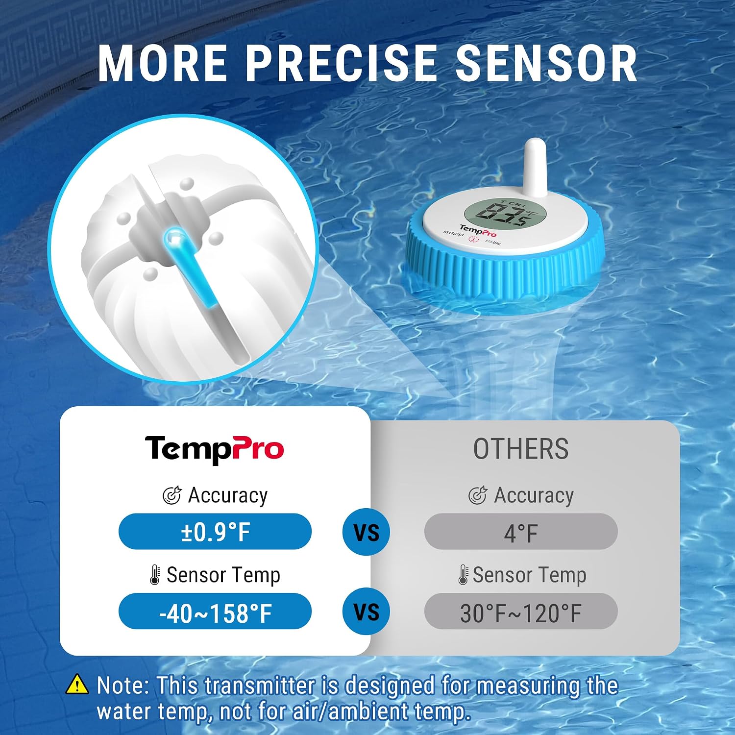 Detalle 2 de TempPro TempAir PLUS TP211B Wireless Pool Thermometer, 500-Foot Range