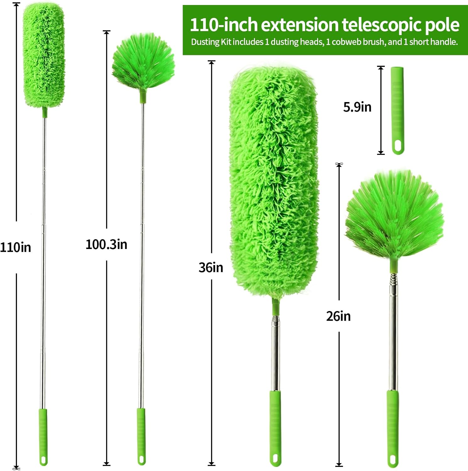 Thumbnail 1 de Cobweb Duster with Extension Pole – 110-Inch Telescoping Reach, Bendable Heads, Washable Microfiber