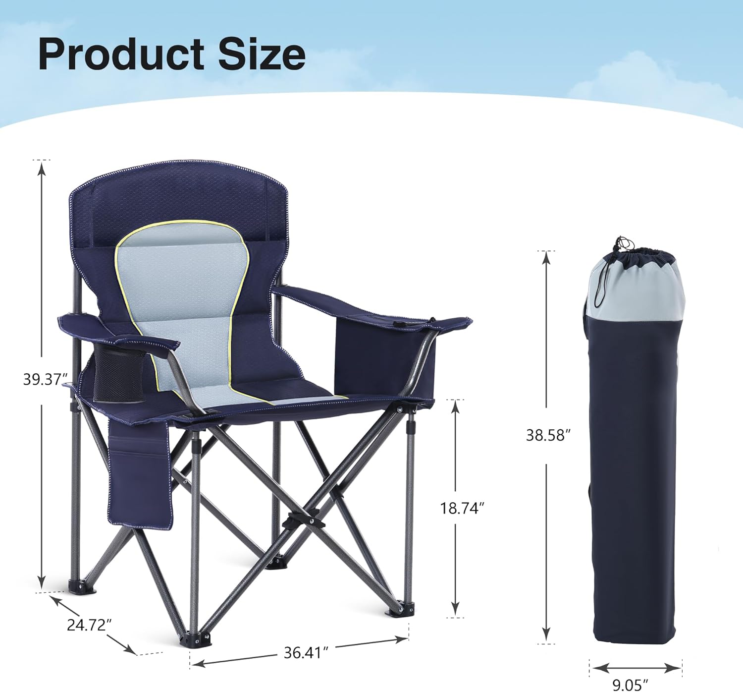 Detalle de HIGH POINT SPORTS faltbarer Campingstuhl (bis 200 kg) mit Getränkehaltern und Armlehnen – XXL Outdoorstuhl