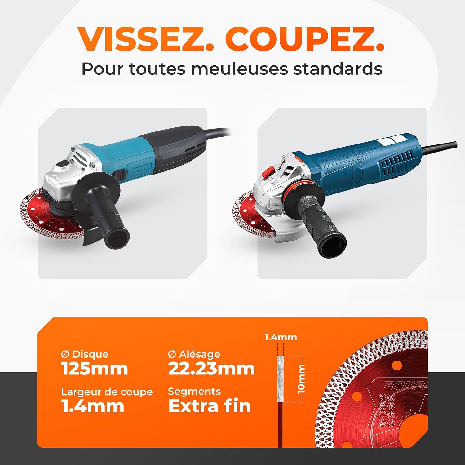 Detalle de BAUBECK Lot de 2 Disques Diamant 125 x 22,23 mm – Coupe précise sur carrelage, marbre et pierre naturelle