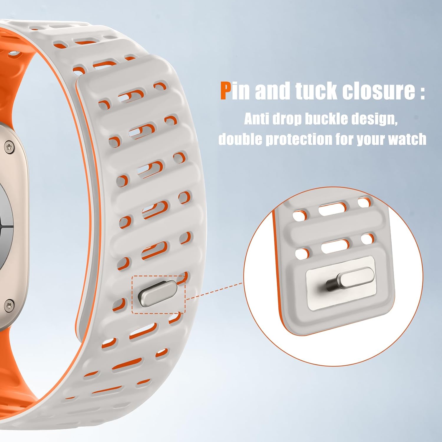 Detalle 2 de Tasikar Clip Magnetic Straps silicone band for Apple Watch (42–49mm) – Starlight-Orange