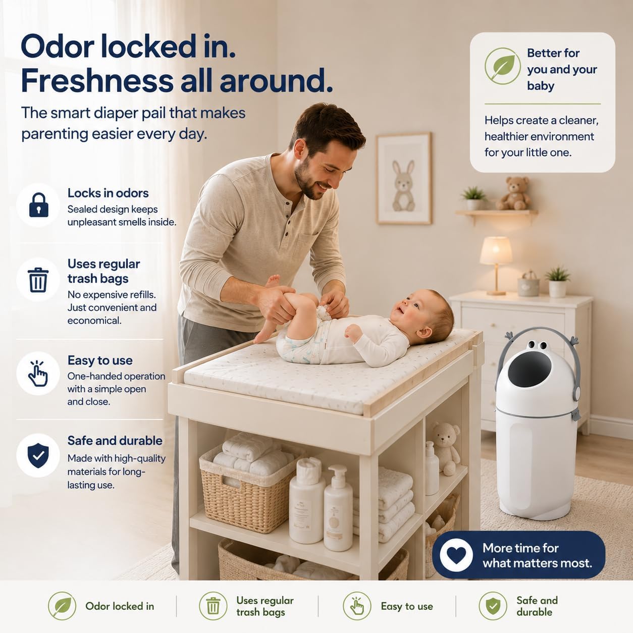 Thumbnail 6 de P@B PBell Grey Frog Diaper Pail, 15 L, Any Standard Bag, Lockable