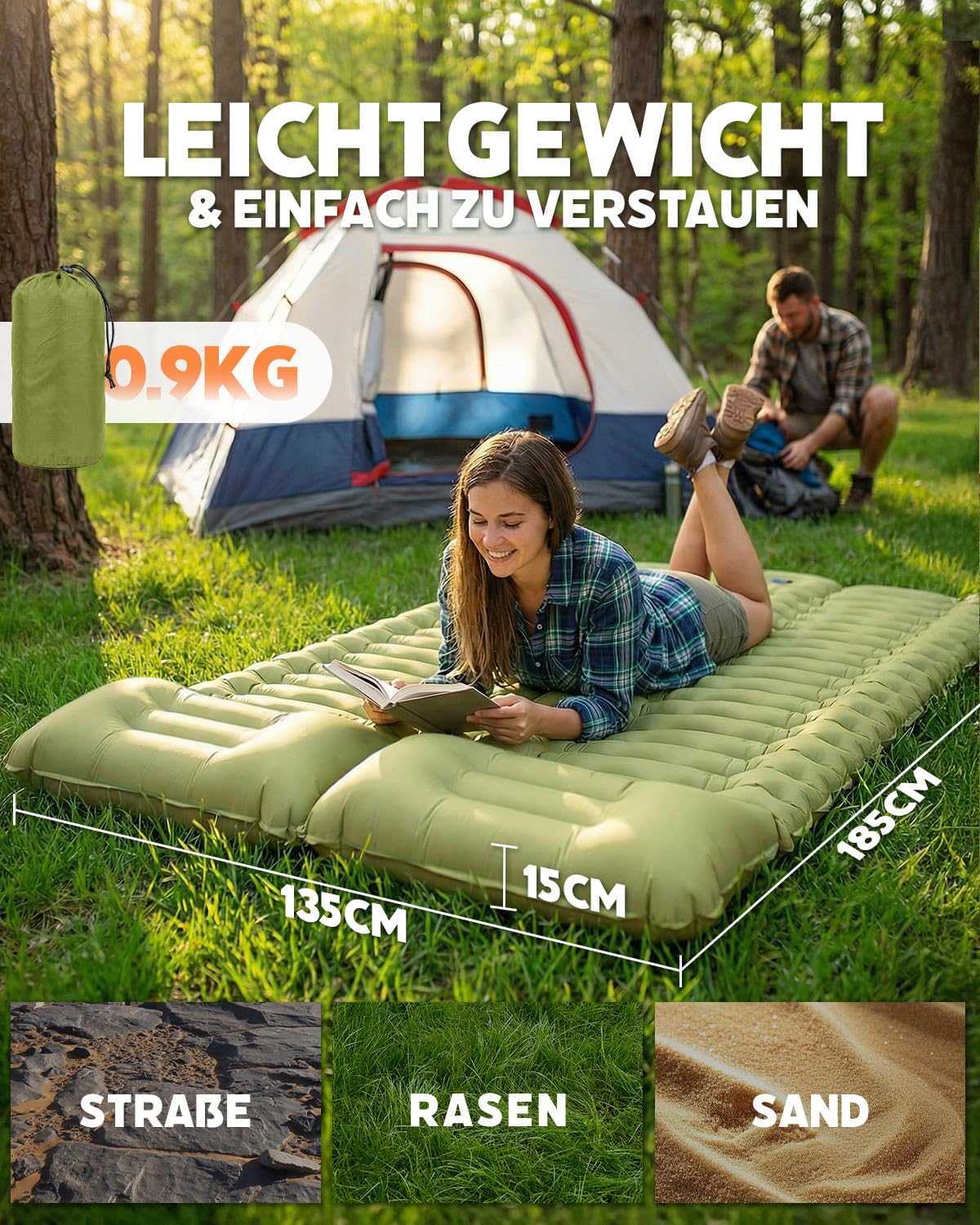 Thumbnail 3 de Rgaden Camping Doppelt – Ultraleichte, aufblasbare Isomatte mit integriertem Kissen und Fußpumpe