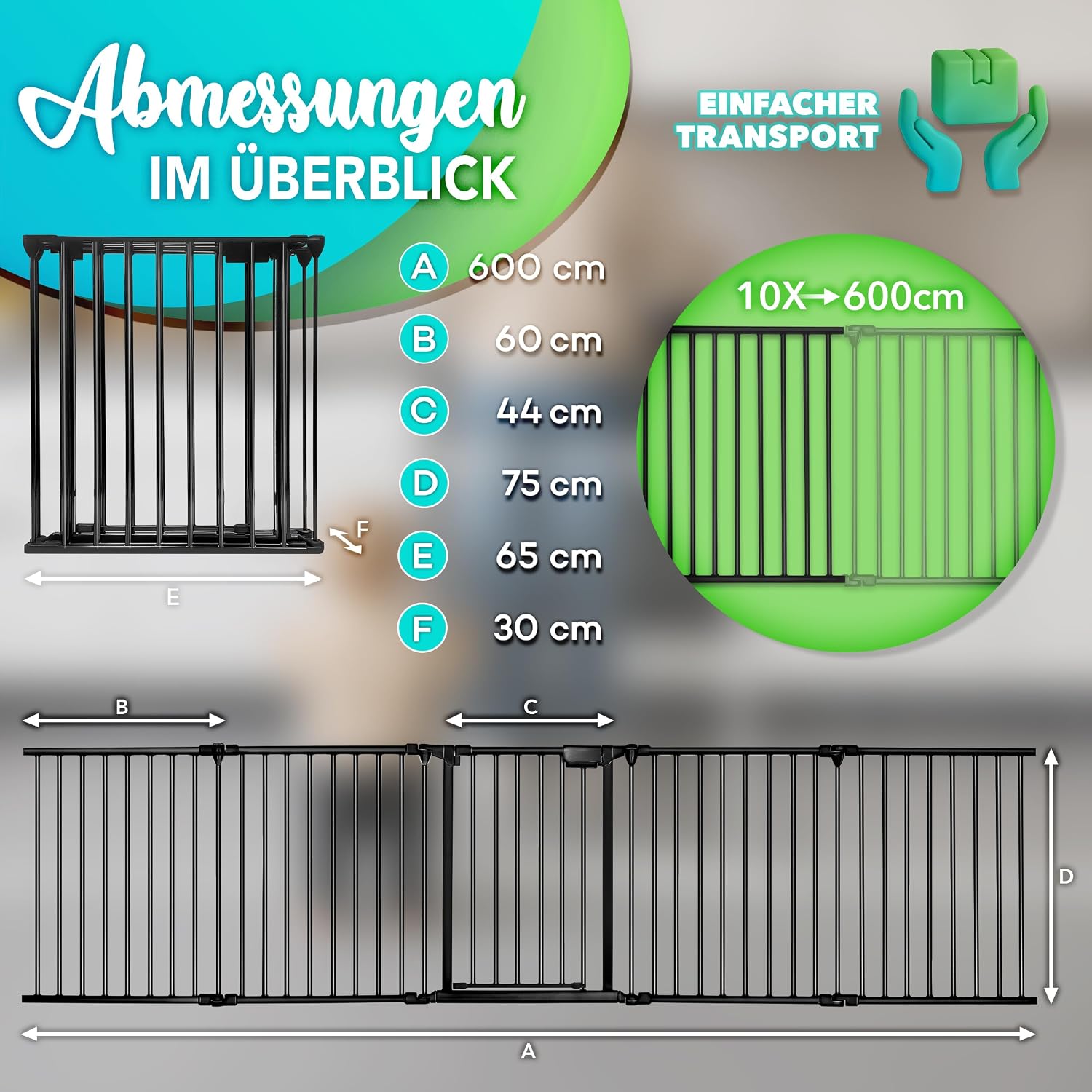 Detalle de KIDUKU Kaminschutzgitter mit Tür aus Metall, faltbar – Konfigurationsgitter mit 10 Elementen und 600 cm (schwarz)