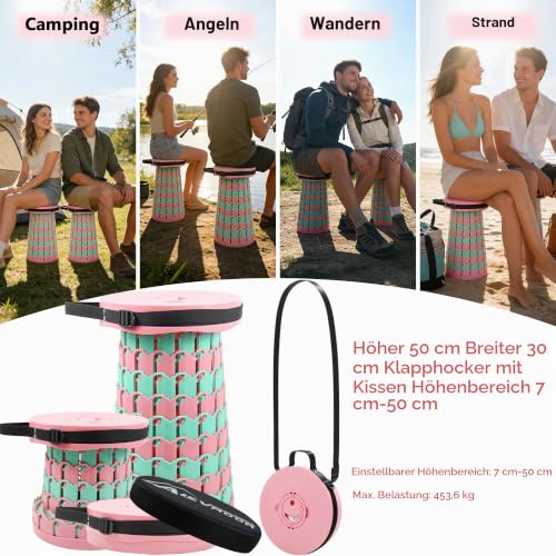 Thumbnail 5 de ALEVMOOM Verbesserter Dickerer Zusammenklappbarer Hocker – Teleskophocker mit Kissen, 50 cm, 450 kg Traglast