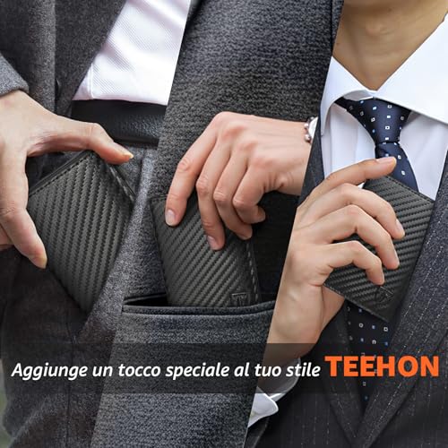 Detalle 2 de TEEHON Portafoglio Uomo Slim RFID Blocking con finestra ID, scomparto pop-up e cerniera – Classico Nero Esclusivo