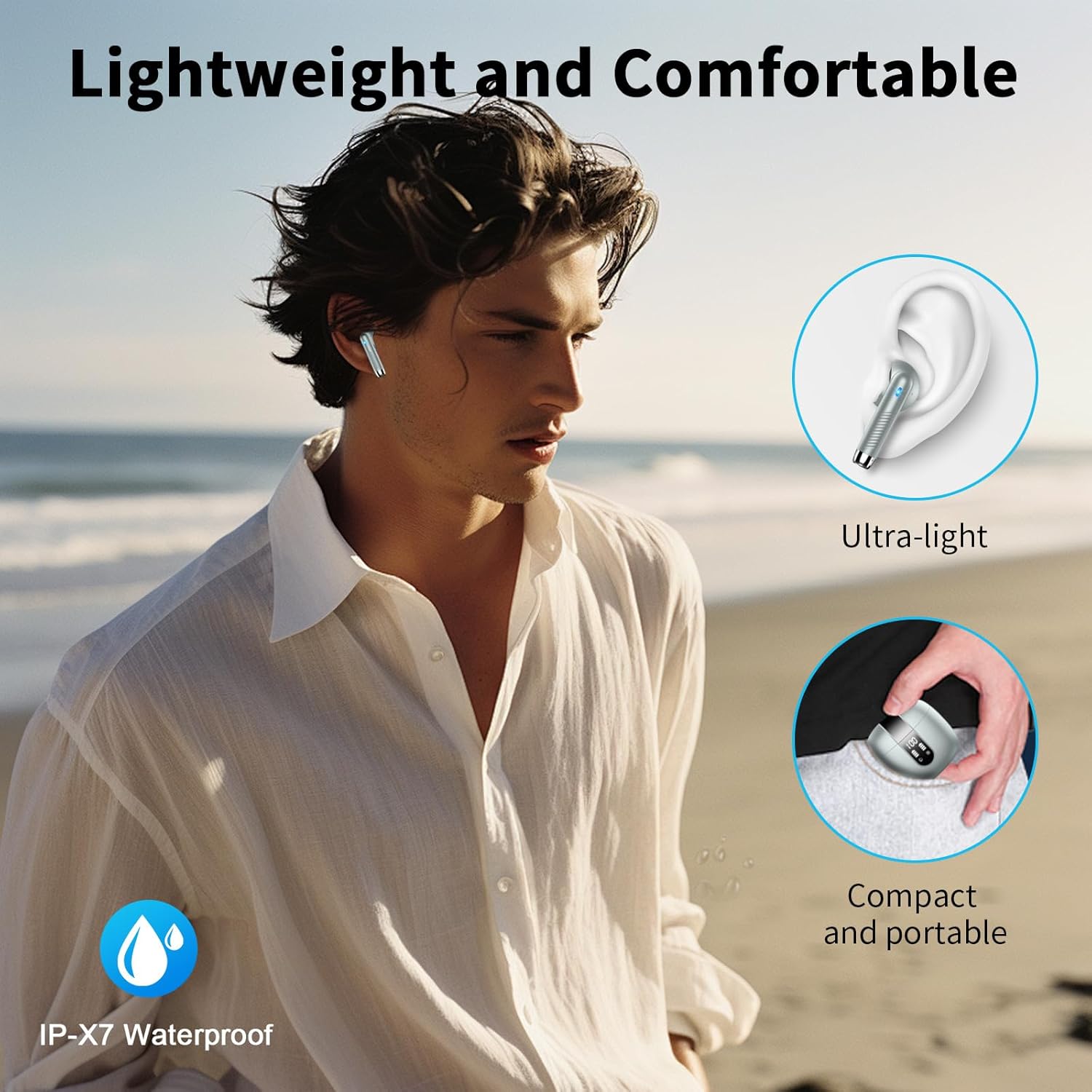 Detalle de Ecouteurs Bluetooth sans fil J55 – Bluetooth 5.4, IP7 et 48 h d’autonomie