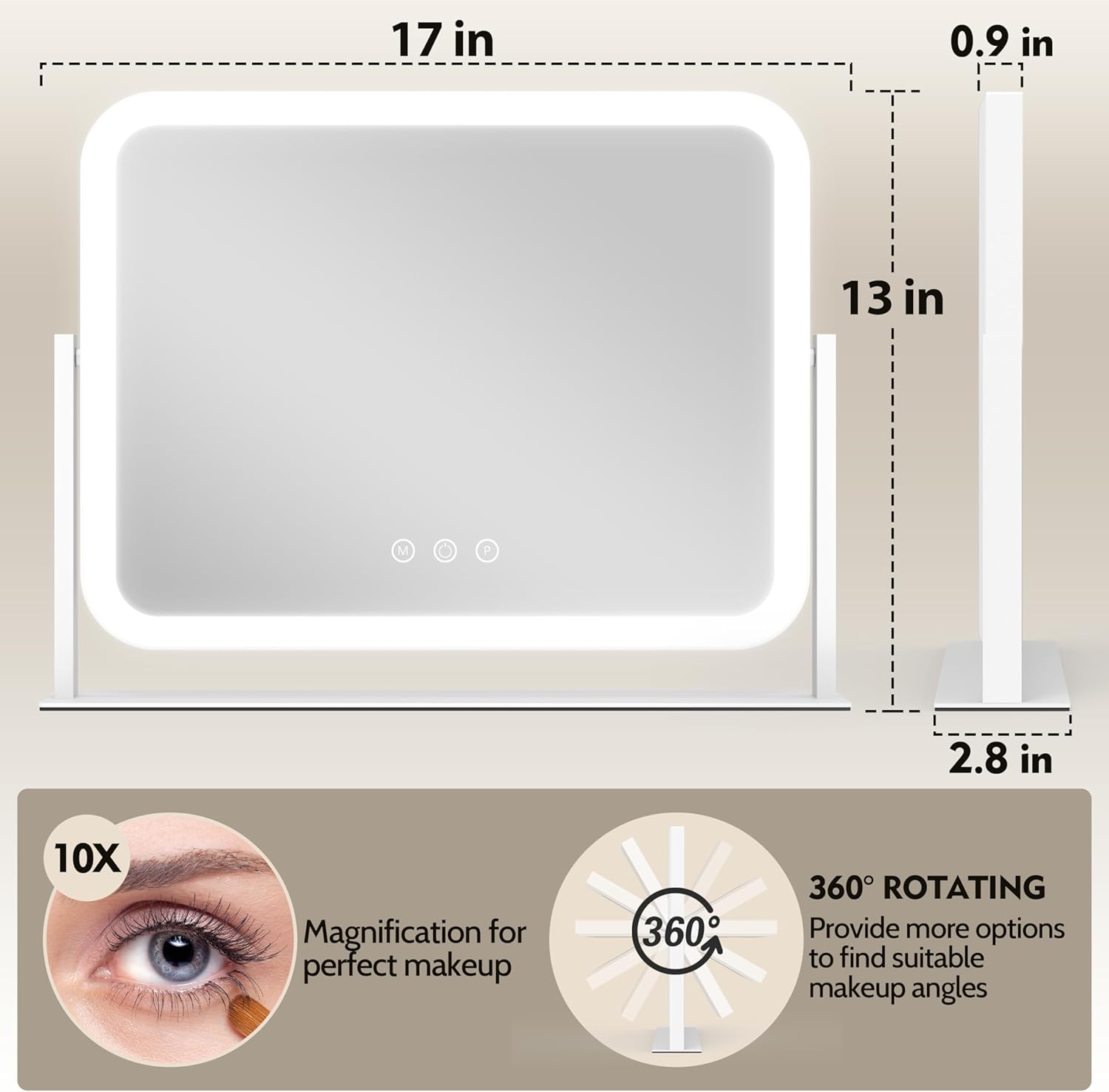 Detalle 2 de ROLOVE 17"x13" Lighted Vanity Mirror with 10X Magnification 💄