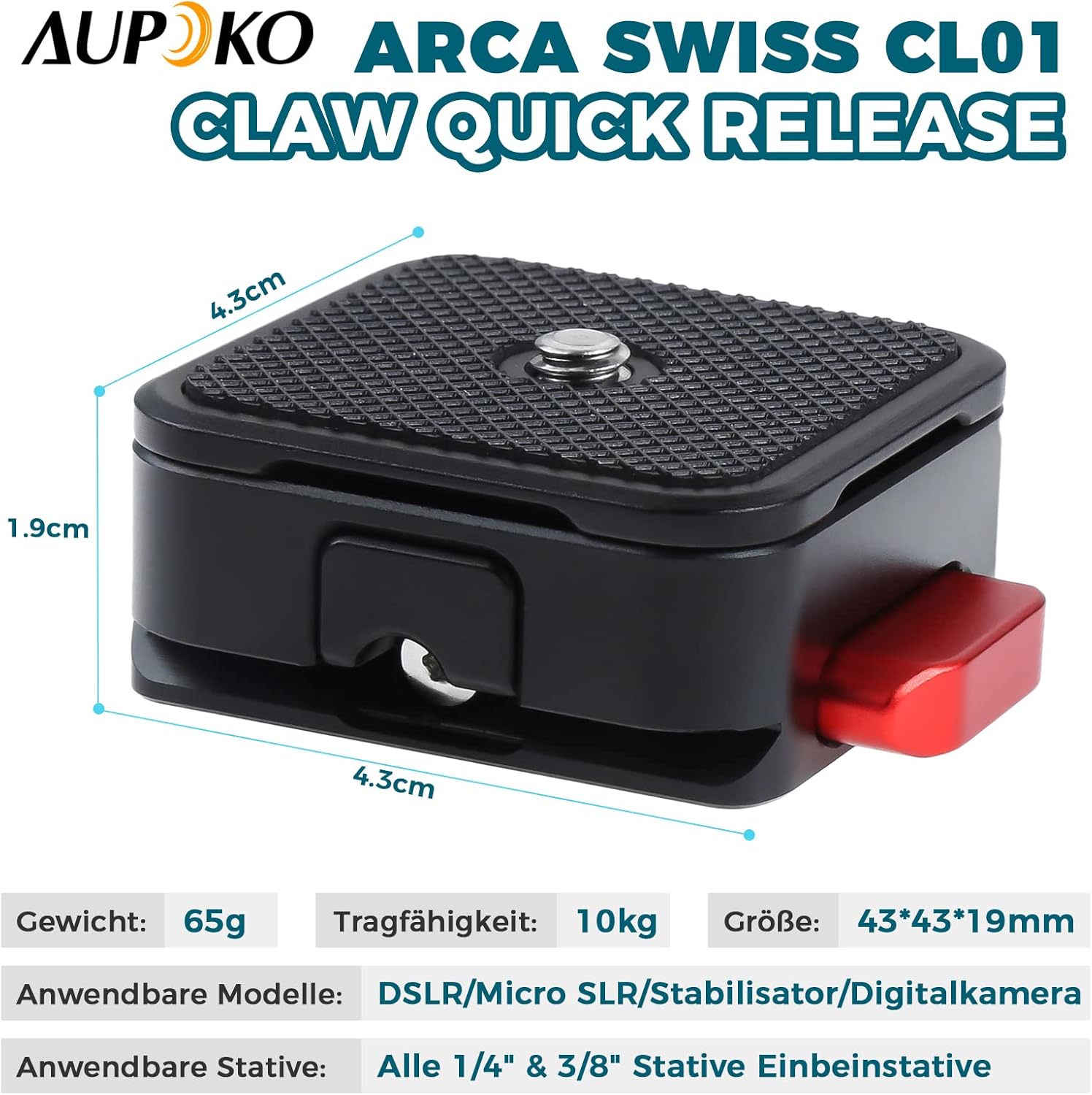 Detalle de Aupoko Quick Release Plate 1/4" to 3/8" for Arca Swiss – Claw Plate with Two Buttons