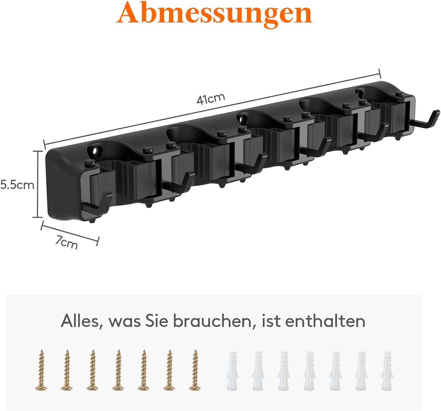 Detalle 2 de Lifewit Besenhalterung Wand (2er-Set) mit Anti-Rutsch-Griff, 10 Schlitze & 6 Haken pro Halter, schwarz