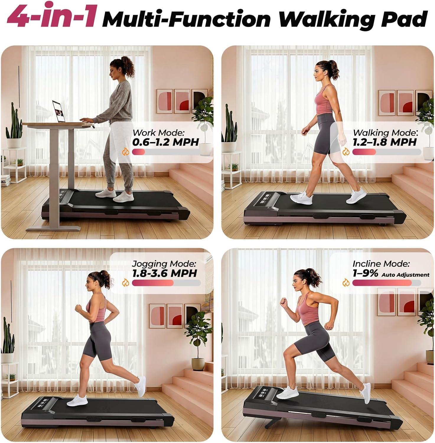 Thumbnail 6 de DeerRun BA07R2 Walking Pad Treadmill, 9% Auto Incline, Pink