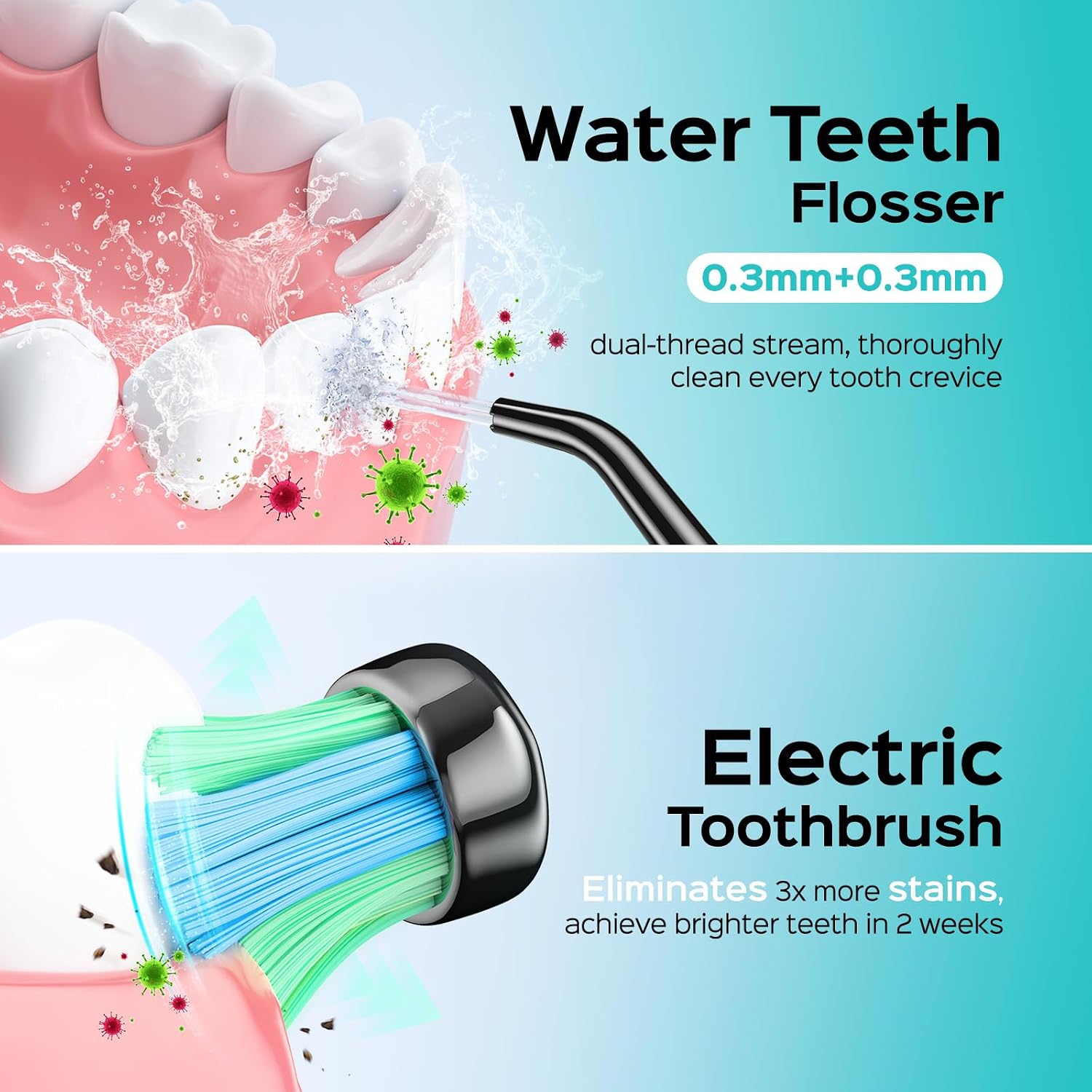 Detalle 2 de COSLUS C20 & C41 2-in-1 Water Flosser and Sonic Toothbrush, IPX7, 300 mL