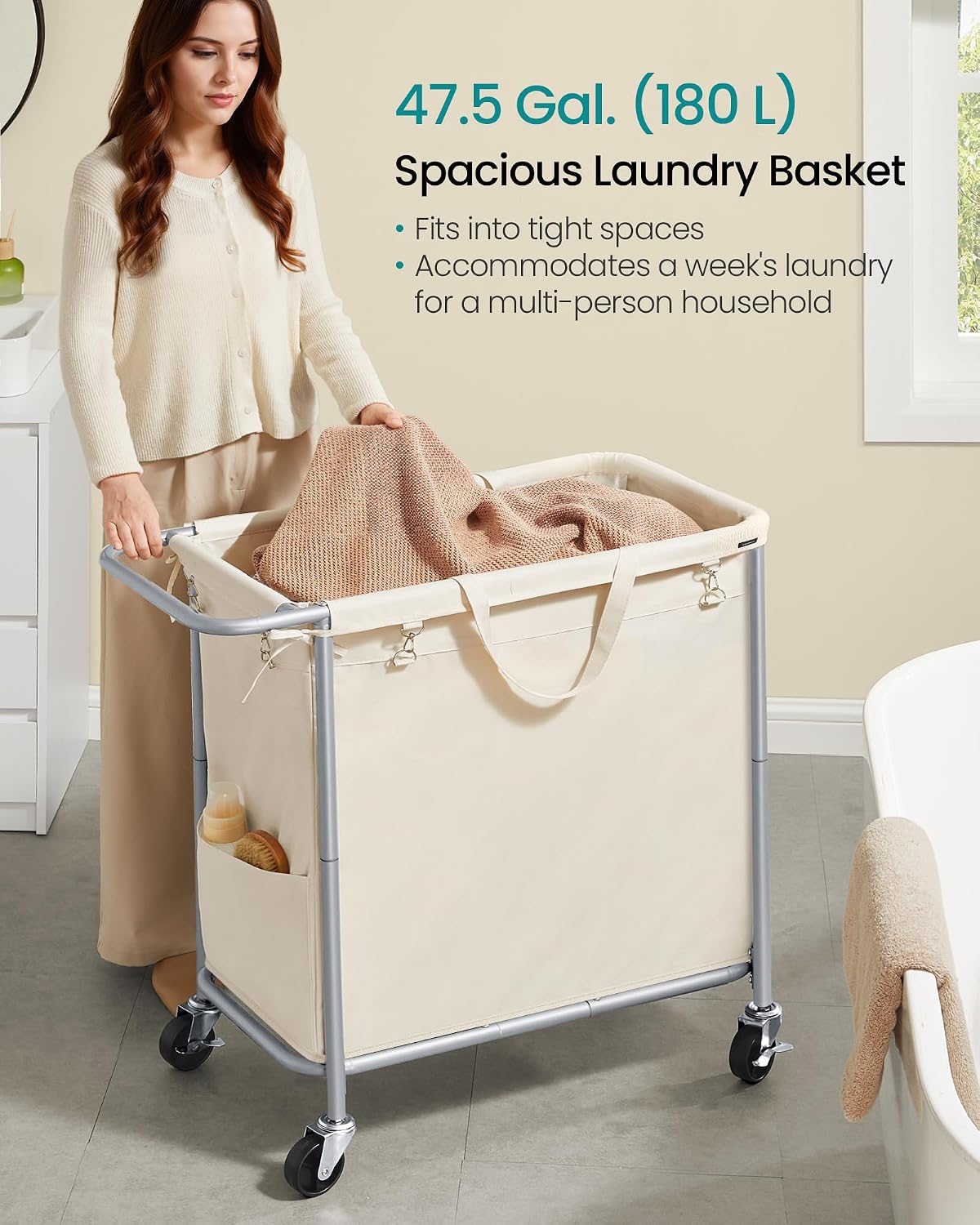 Detalle de SONGMICS Laundry Basket with Wheels rolling laundry hamper 47.5 Gallons